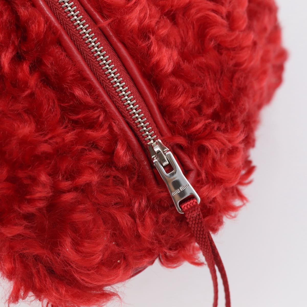 Miu Miu Backpack Acrylic Fur Red Silver Auth 214949M