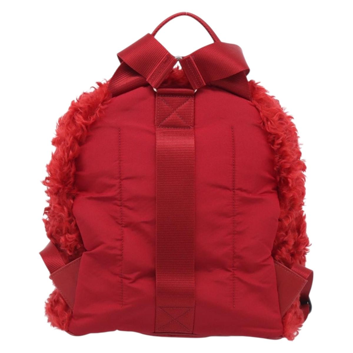 Miu Miu Backpack Acrylic Fur Red Silver Auth 214949M