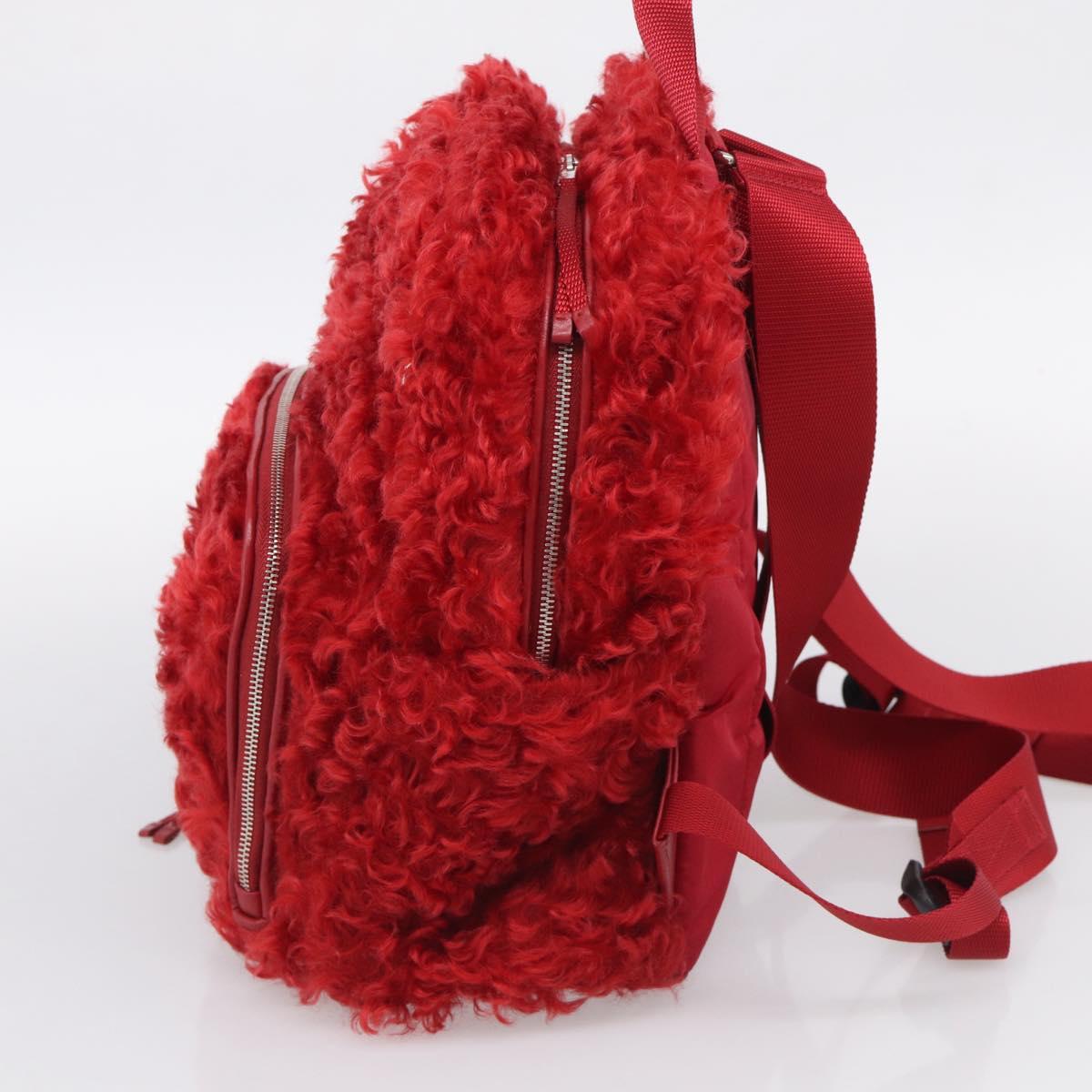 Miu Miu Backpack Acrylic Fur Red Silver Auth 214949M