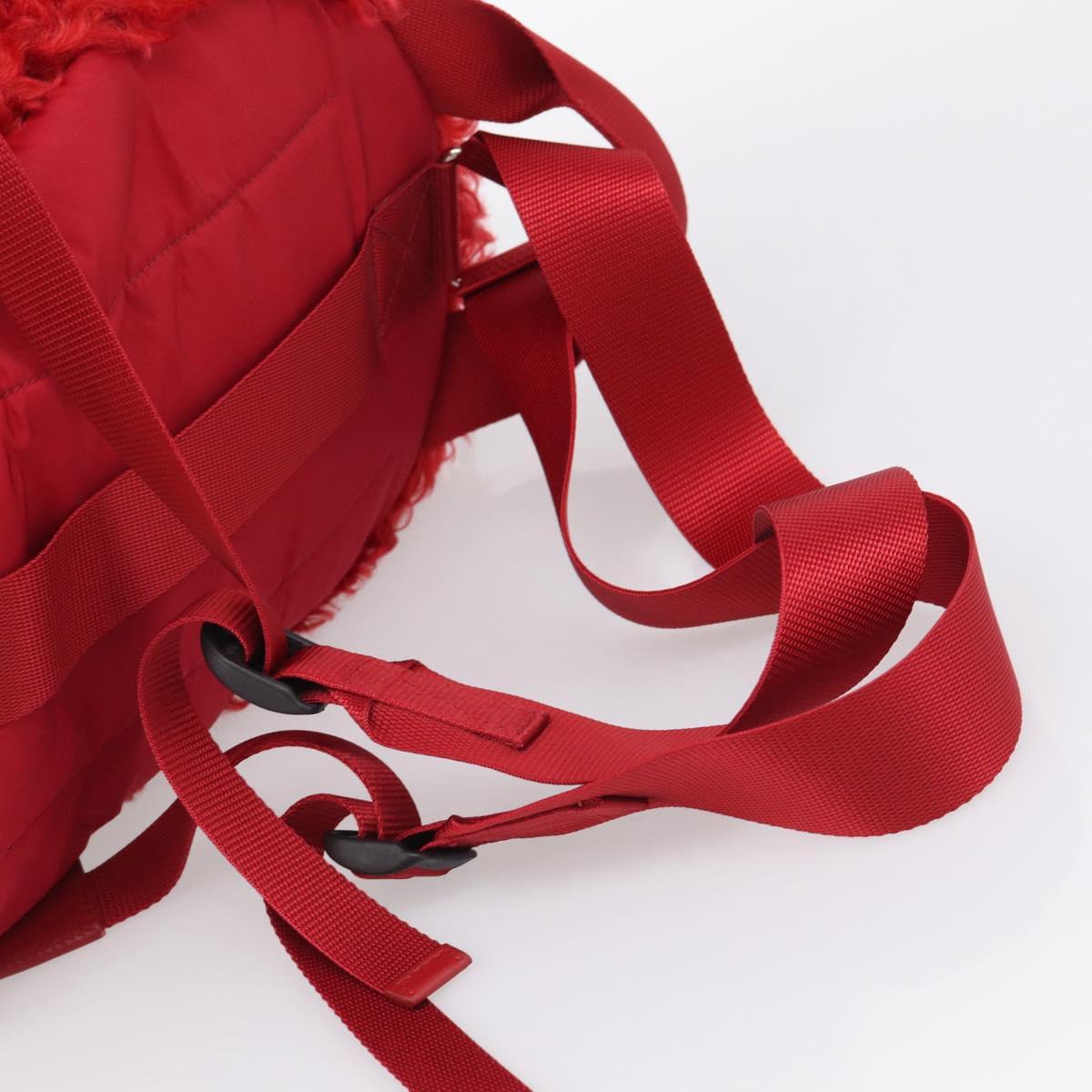 Miu Miu Backpack Acrylic Fur Red Silver Auth 214949M