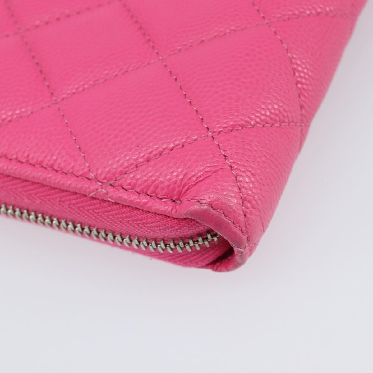 CHANEL Matelasse Wallet Caviar Skin Pink Gold CC Auth 214961M