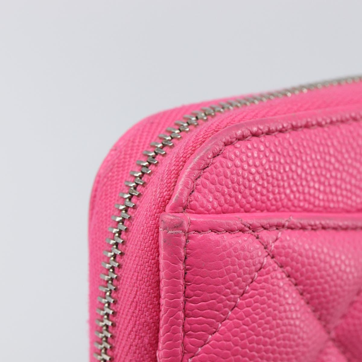 CHANEL Matelasse Wallet Caviar Skin Pink Gold CC Auth 214961M