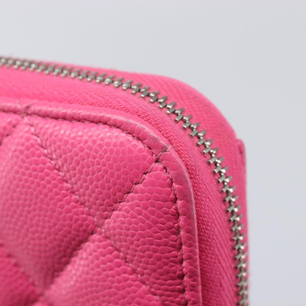 CHANEL Matelasse Wallet Caviar Skin Pink Gold CC Auth 214961M