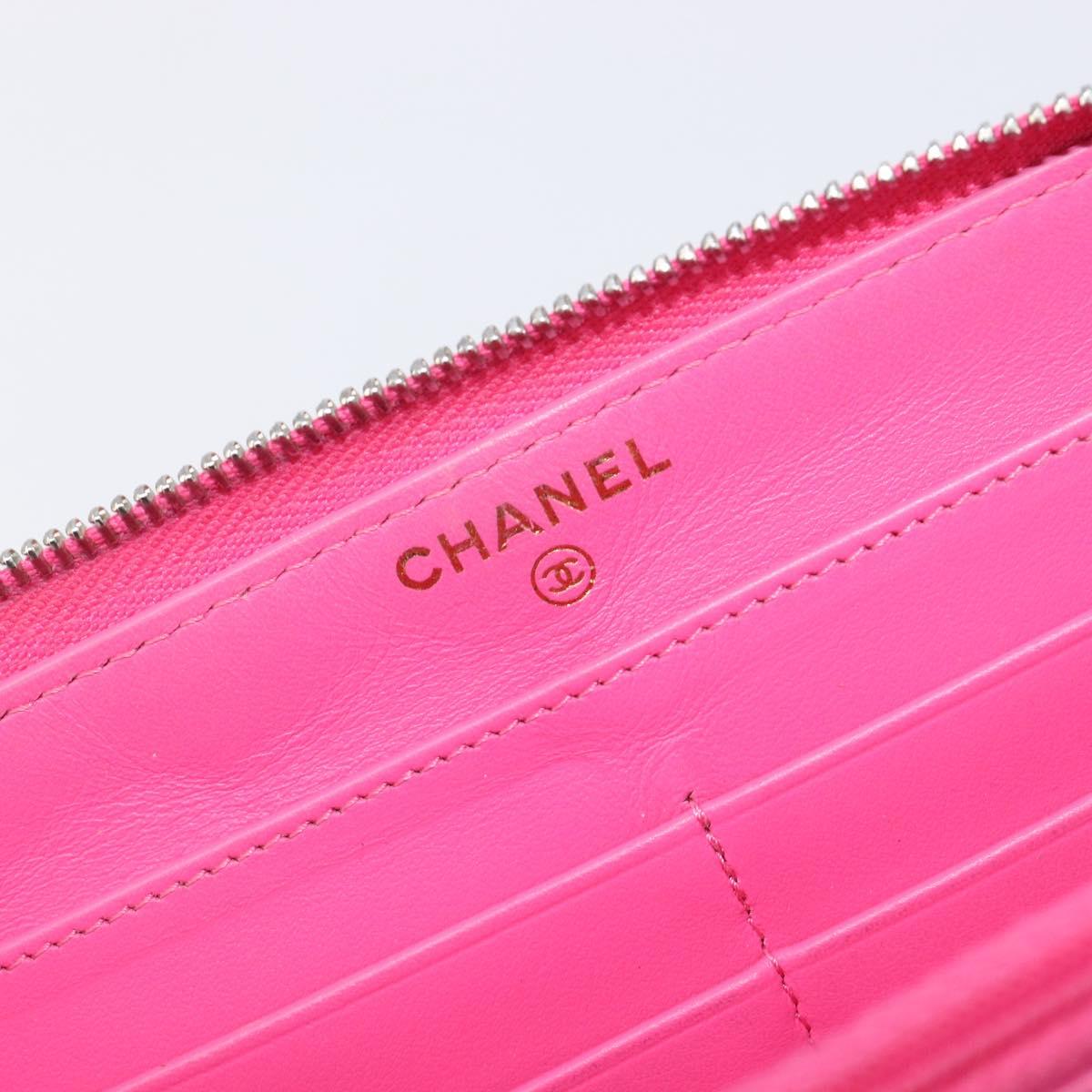 CHANEL Matelasse Wallet Caviar Skin Pink Gold CC Auth 214961M