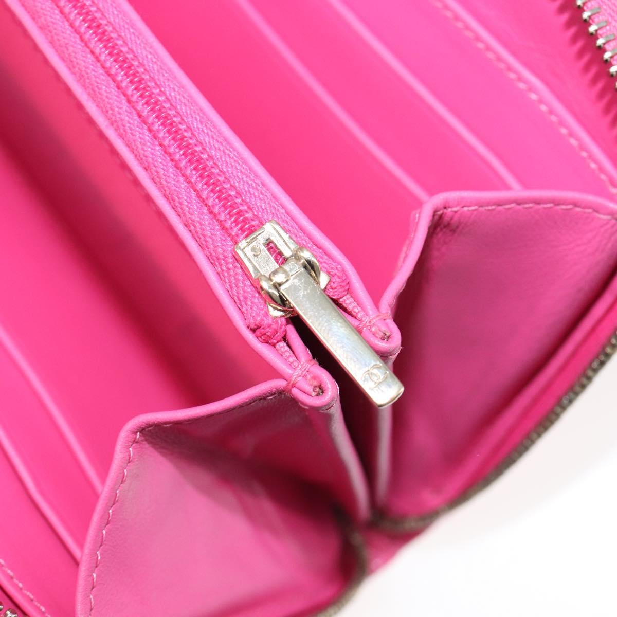 CHANEL Matelasse Wallet Caviar Skin Pink Gold CC Auth 214961M