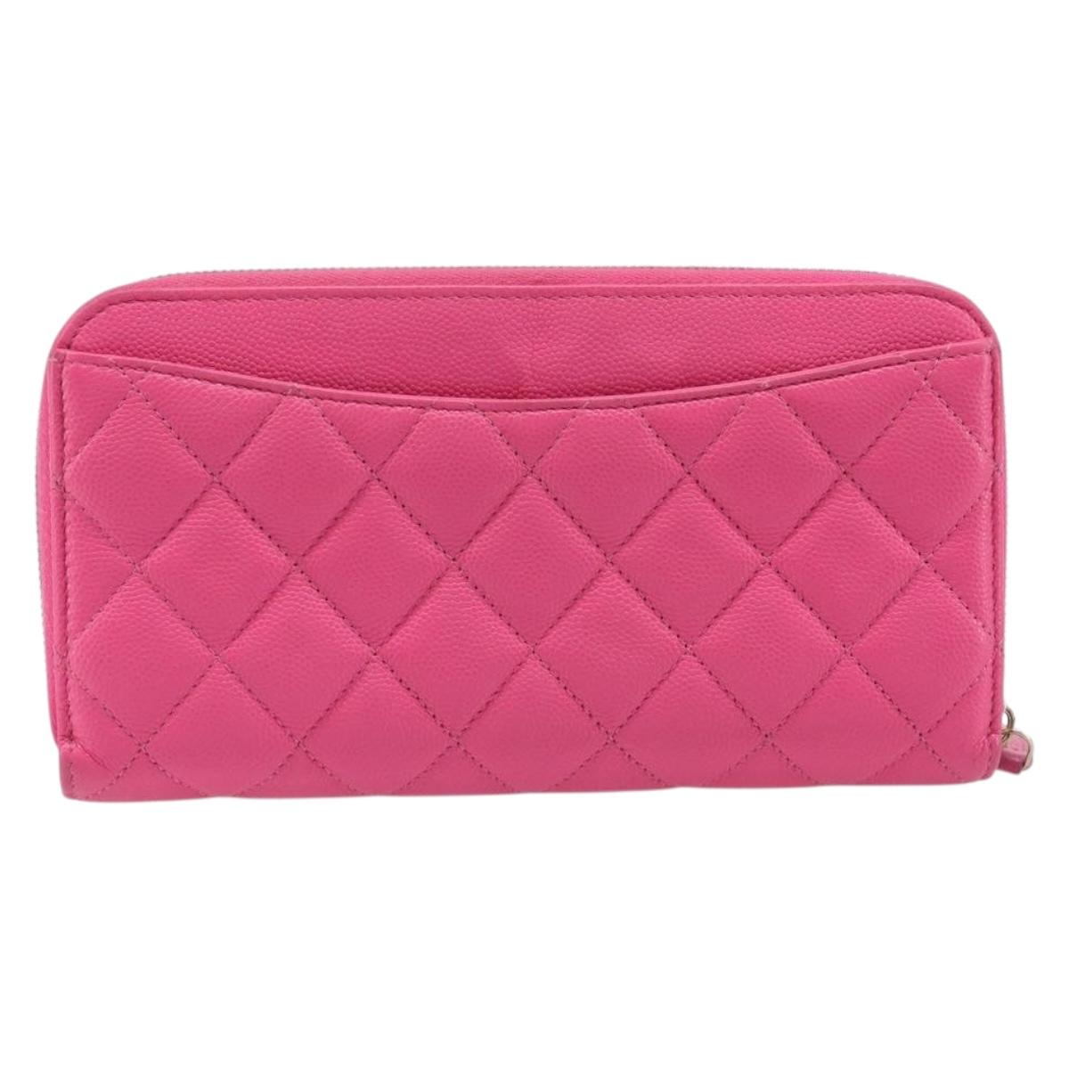 CHANEL Matelasse Wallet Caviar Skin Pink Gold CC Auth 214961M