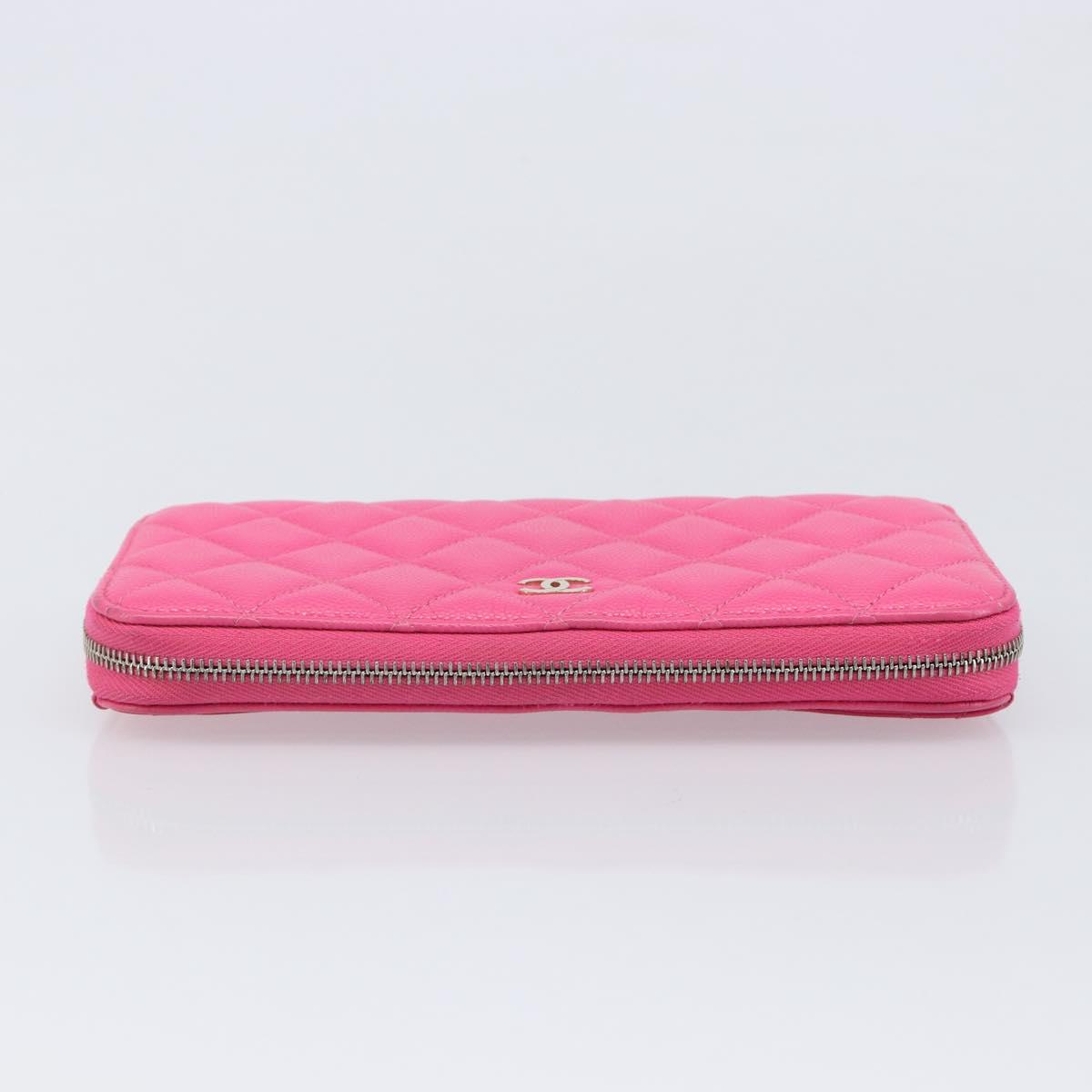 CHANEL Matelasse Wallet Caviar Skin Pink Gold CC Auth 214961M