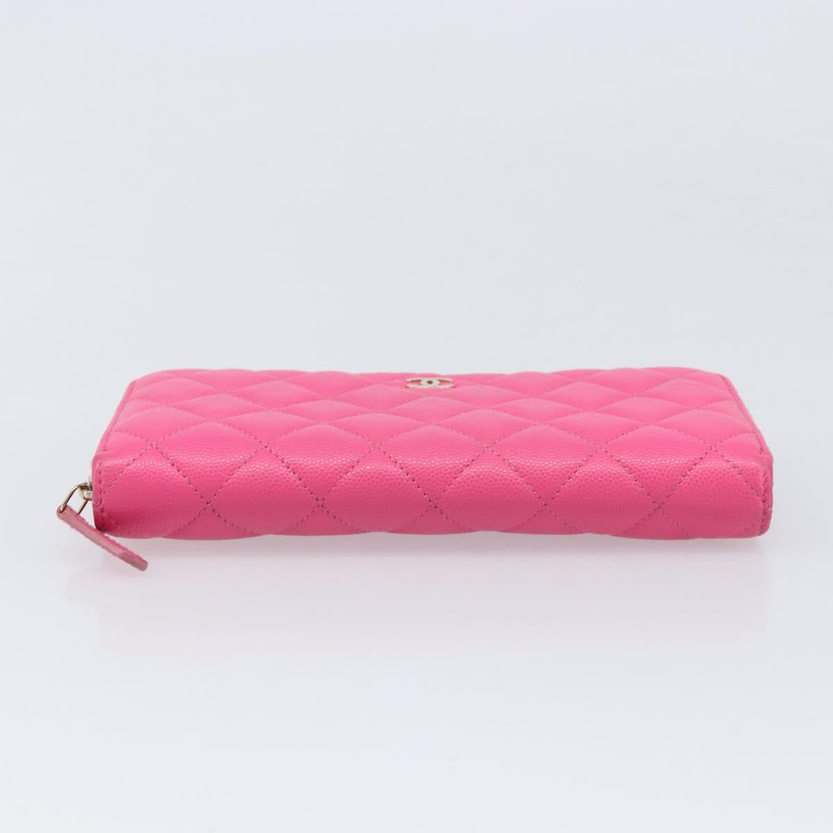 CHANEL Matelasse Wallet Caviar Skin Pink Gold CC Auth 214961M