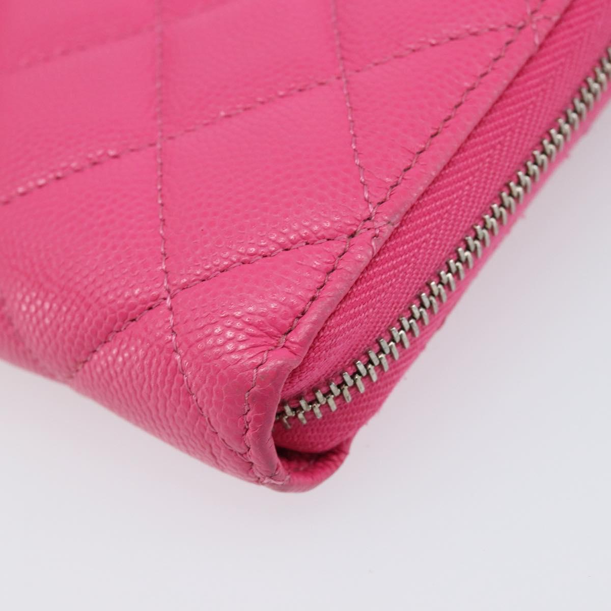 CHANEL Matelasse Wallet Caviar Skin Pink Gold CC Auth 214961M