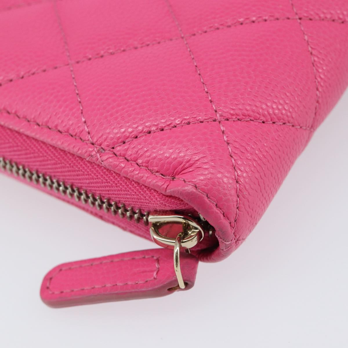 CHANEL Matelasse Wallet Caviar Skin Pink Gold CC Auth 214961M