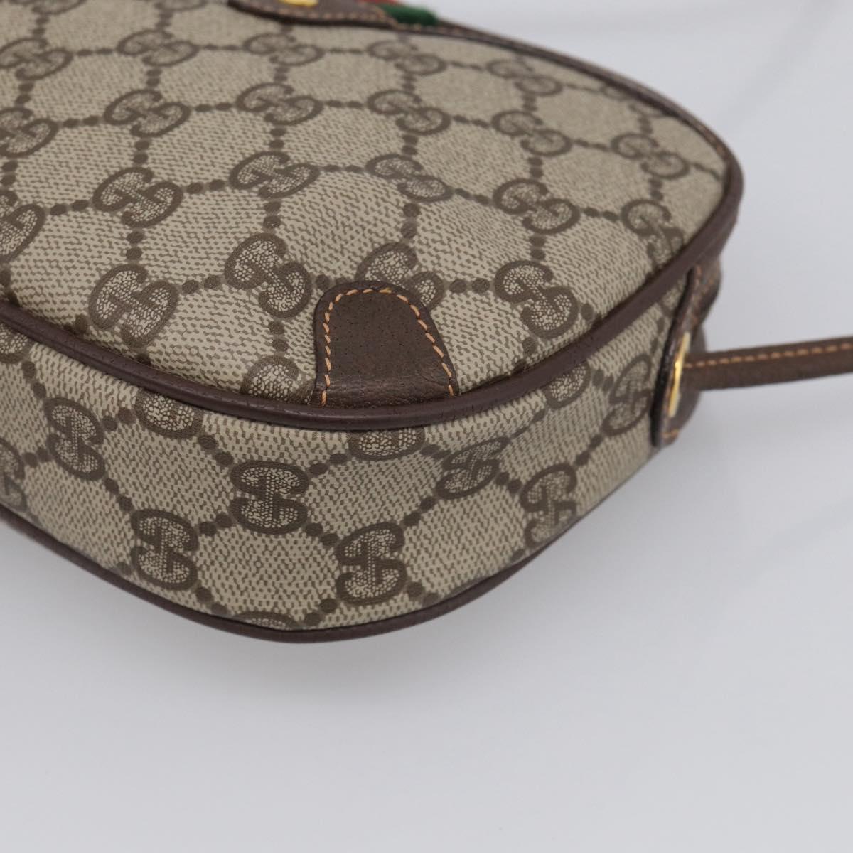 GUCCI GG Supreme Web Sherry Line Bag PVC Beige Gold 156 02 066 Auth 214970
