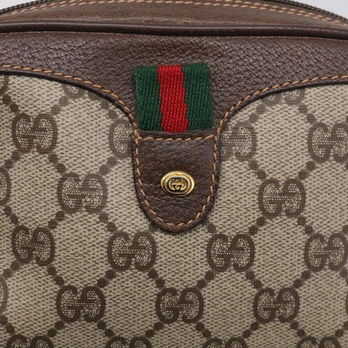 GUCCI GG Supreme Web Sherry Line Bag PVC Beige Gold 156 02 066 Auth 214970