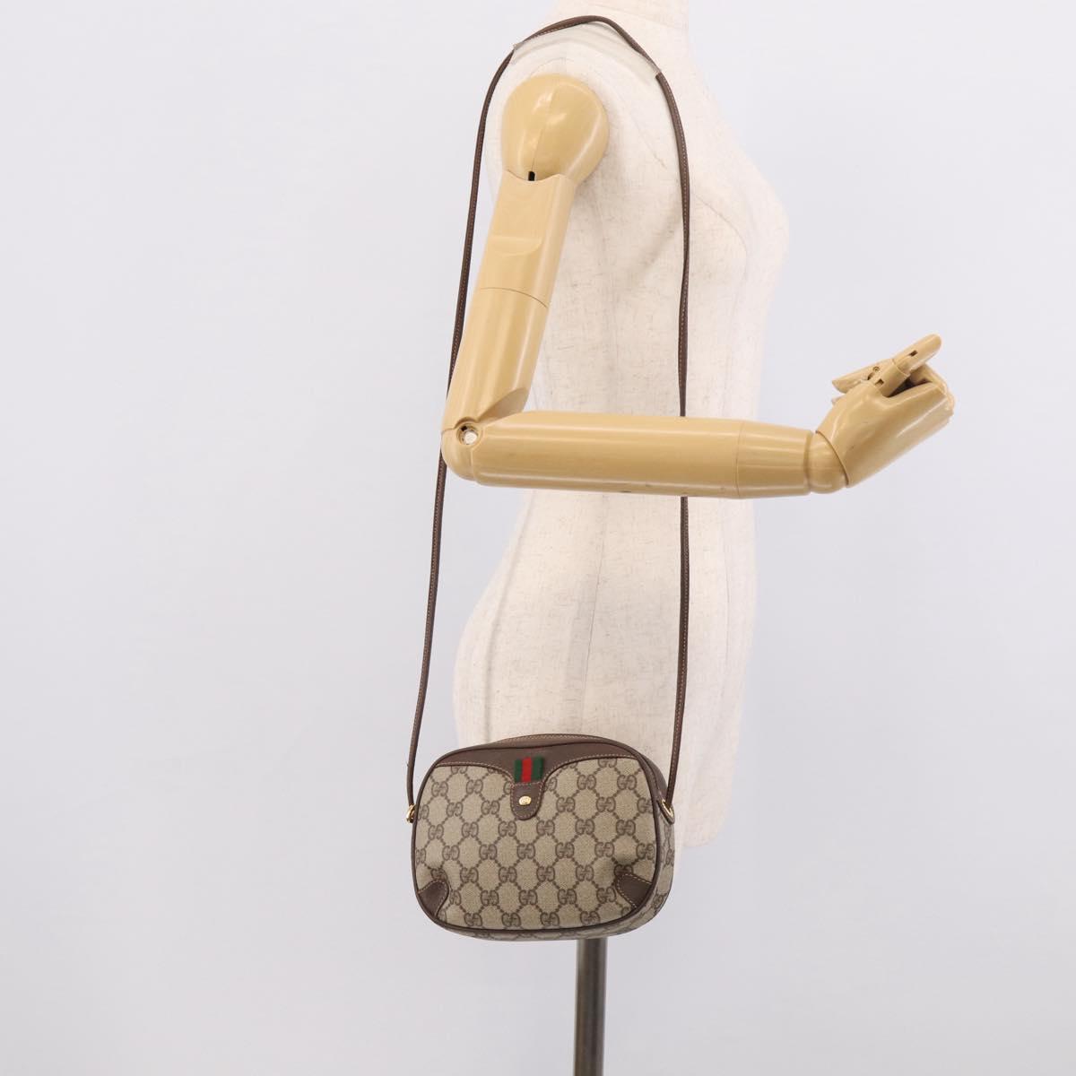 GUCCI GG Supreme Web Sherry Line Bag PVC Beige Gold 156 02 066 Auth 214970