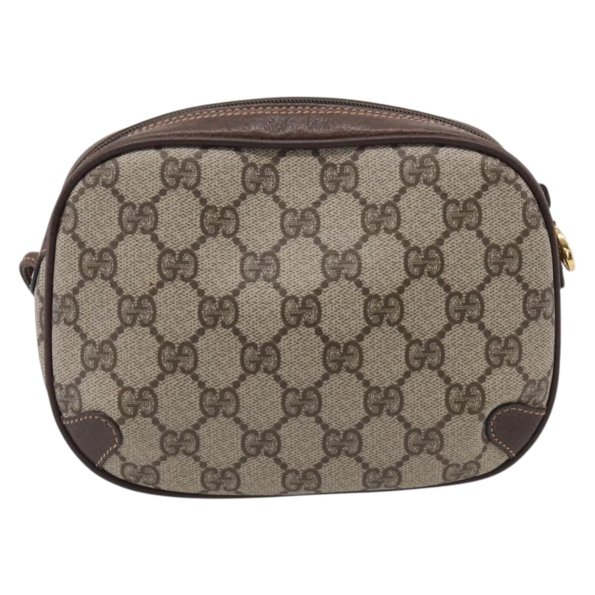 GUCCI GG Supreme Web Sherry Line Bag PVC Beige Gold 156 02 066 Auth 214970