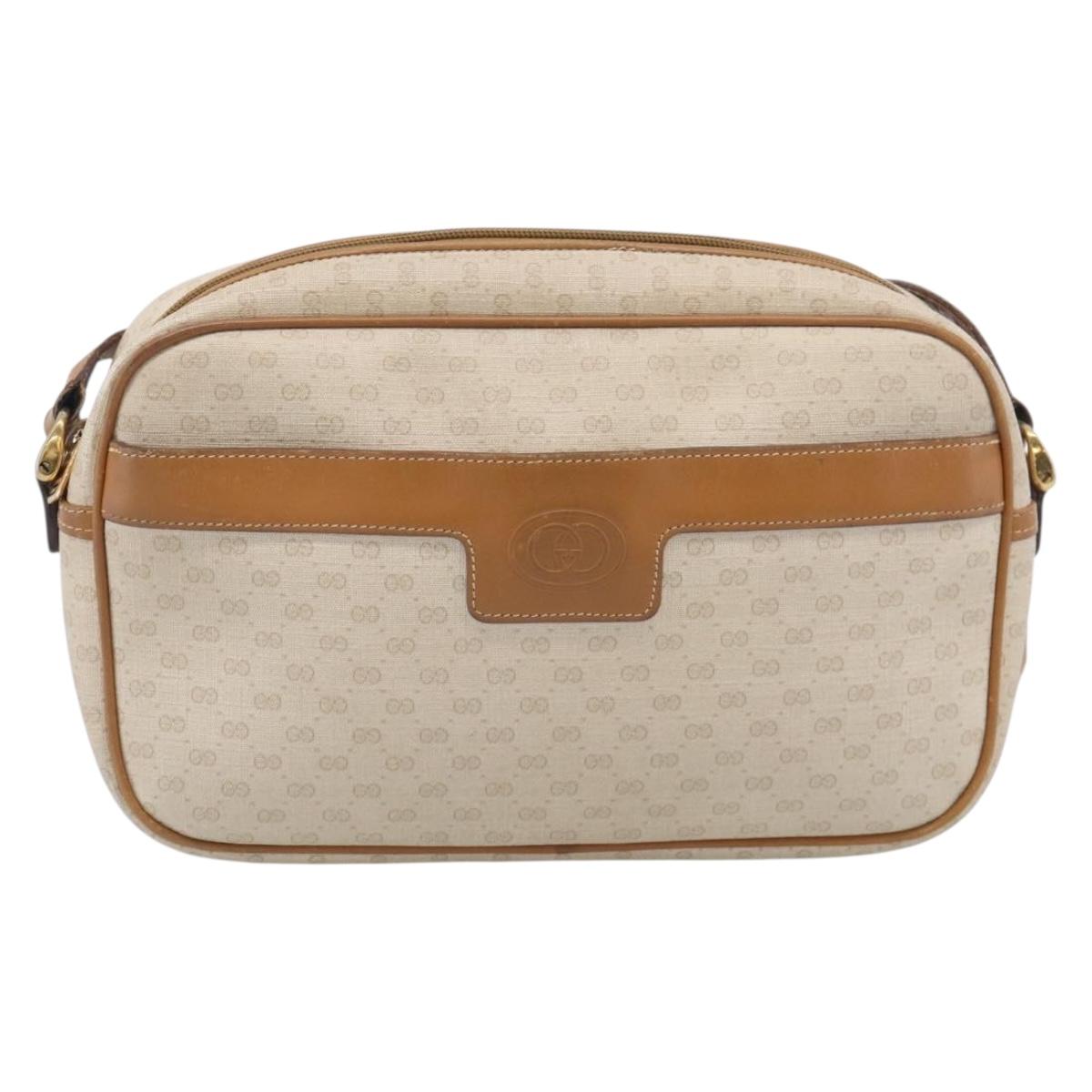 GUCCI Micro GG Supreme Shoulder Bag PVC Beige Gold Auth 215187