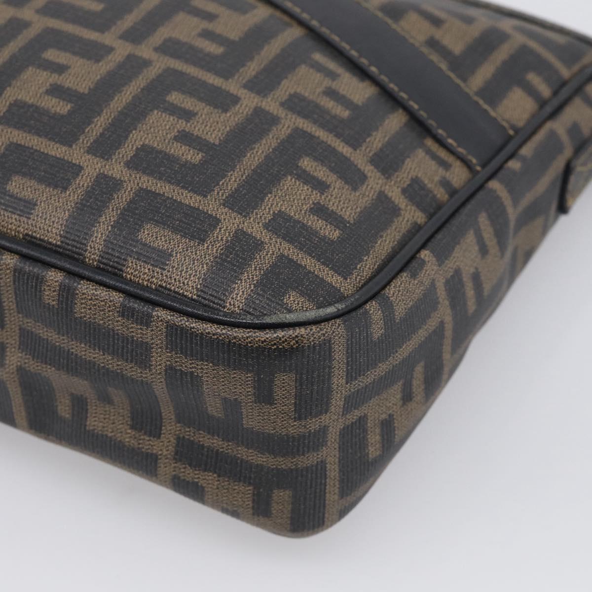 FENDI Zucca Canvas Shoulder Bag PVC Brown Black Auth 215188A
