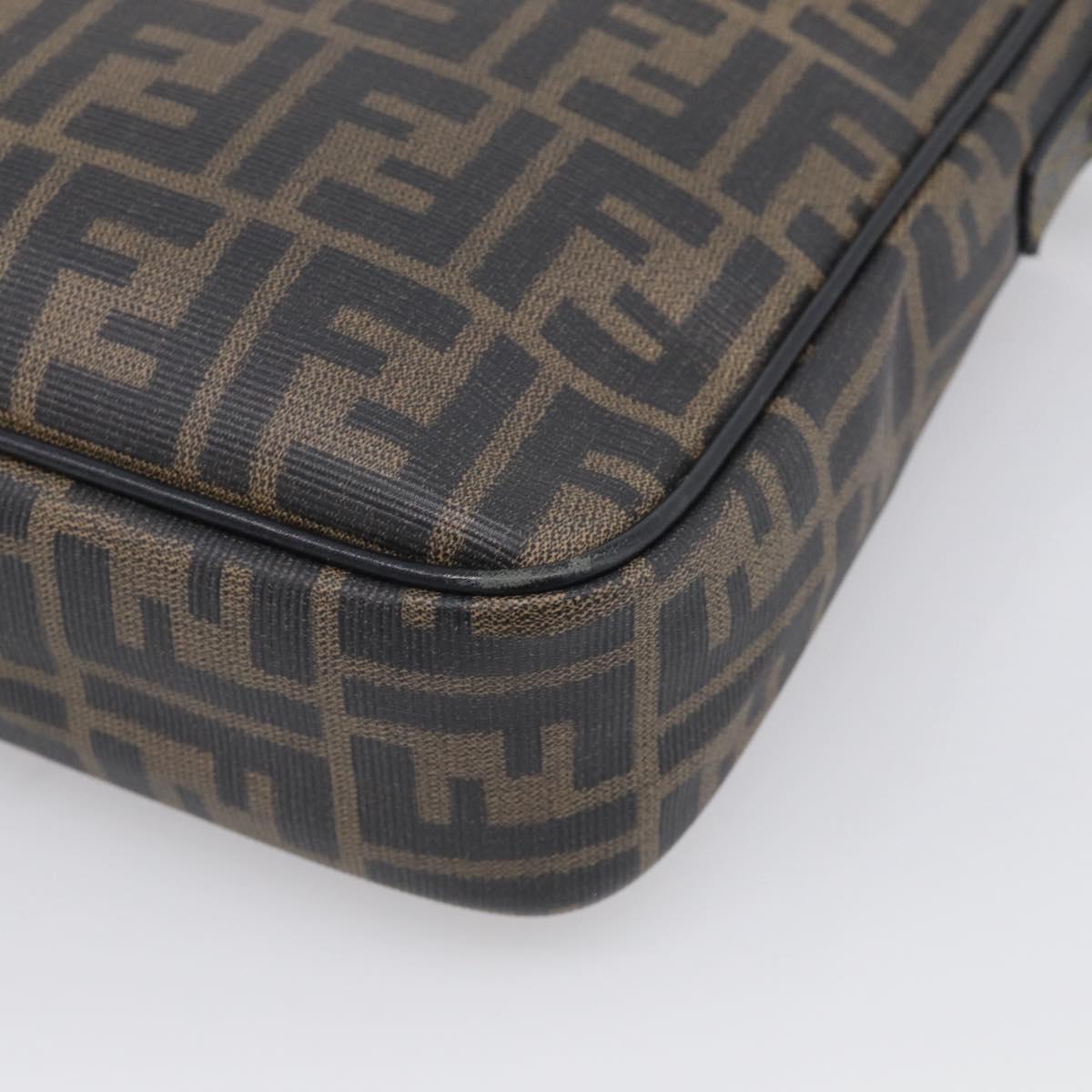 FENDI Zucca Canvas Shoulder Bag PVC Brown Black Auth 215188A