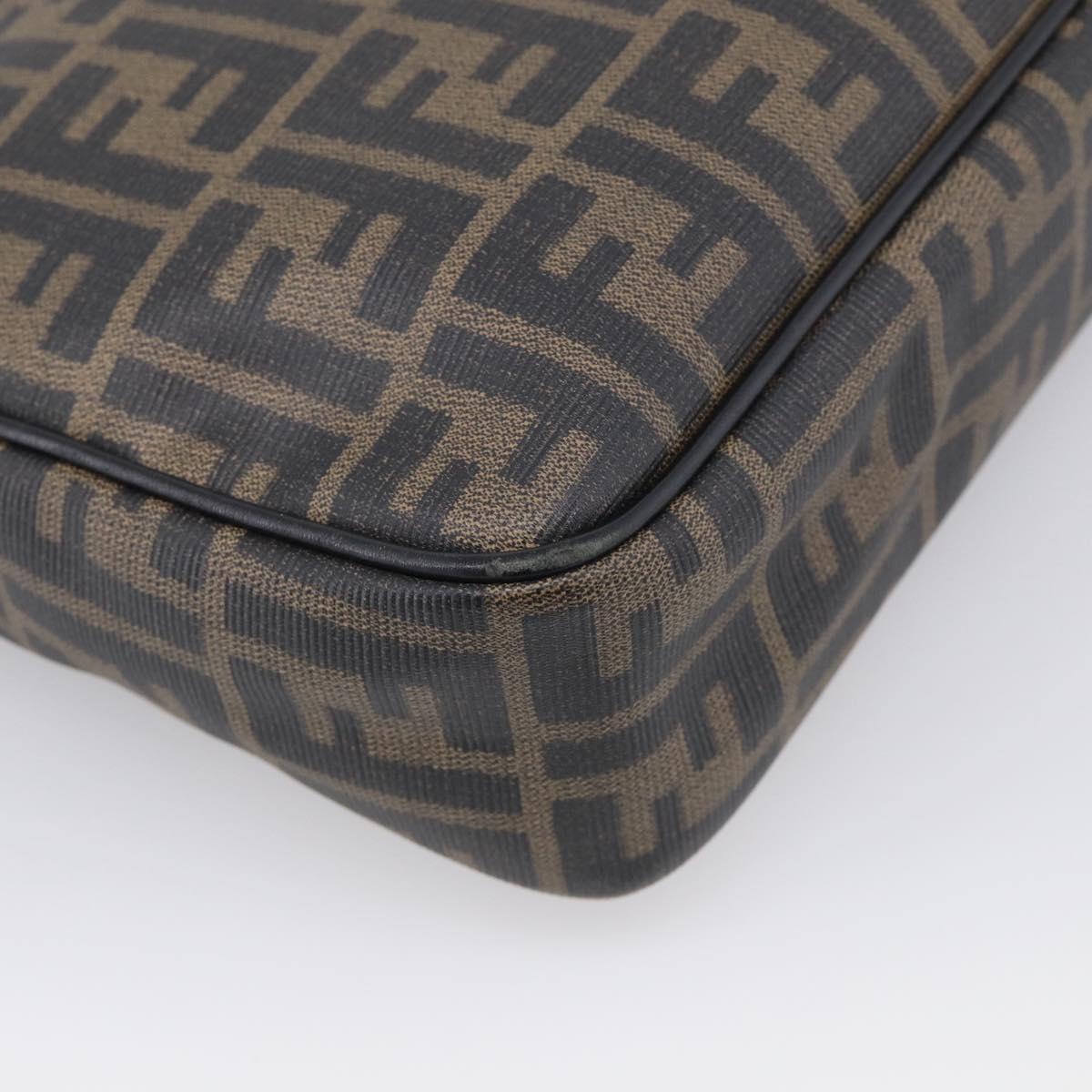 FENDI Zucca Canvas Shoulder Bag PVC Brown Black Auth 215188A