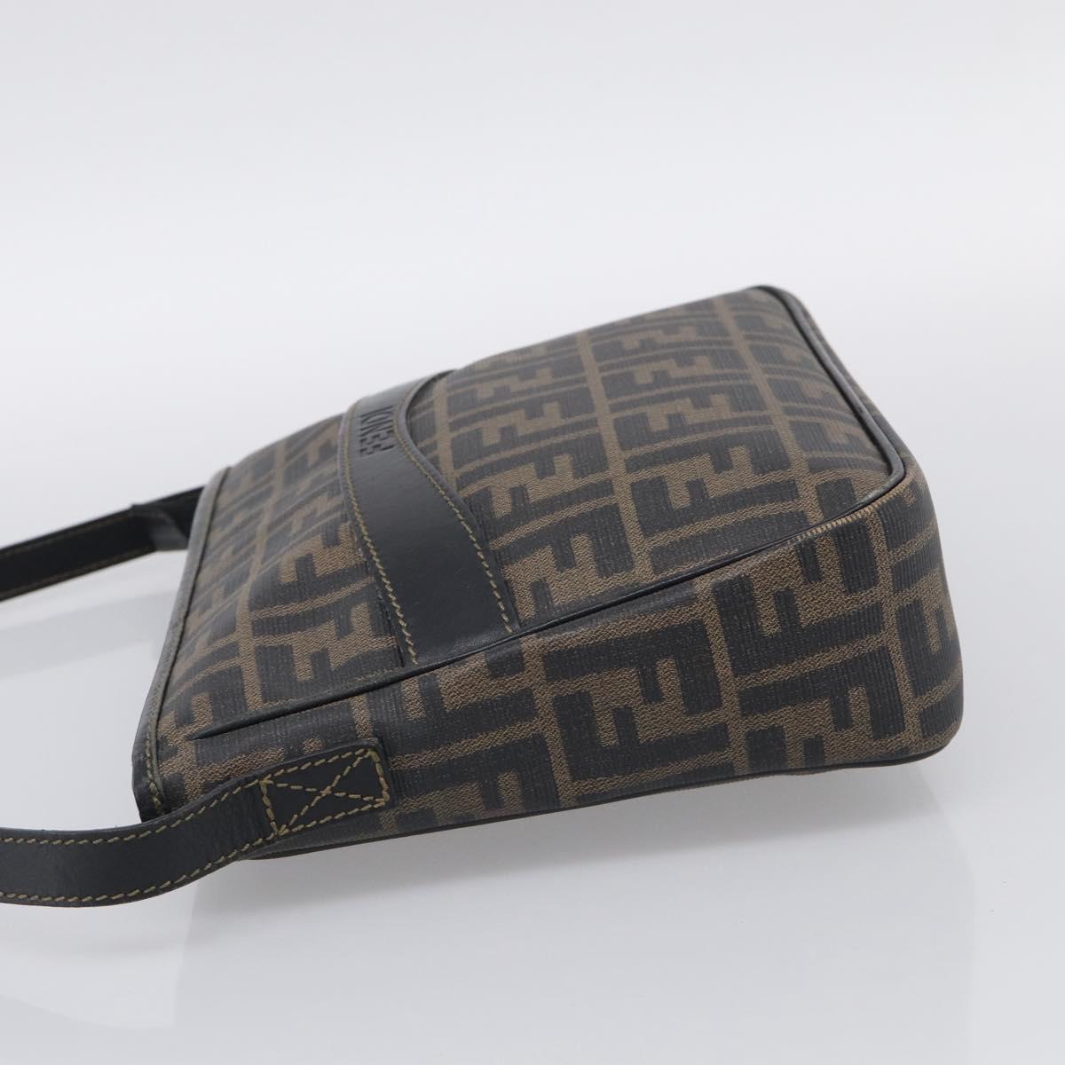 FENDI Zucca Canvas Shoulder Bag PVC Brown Black Auth 215188A
