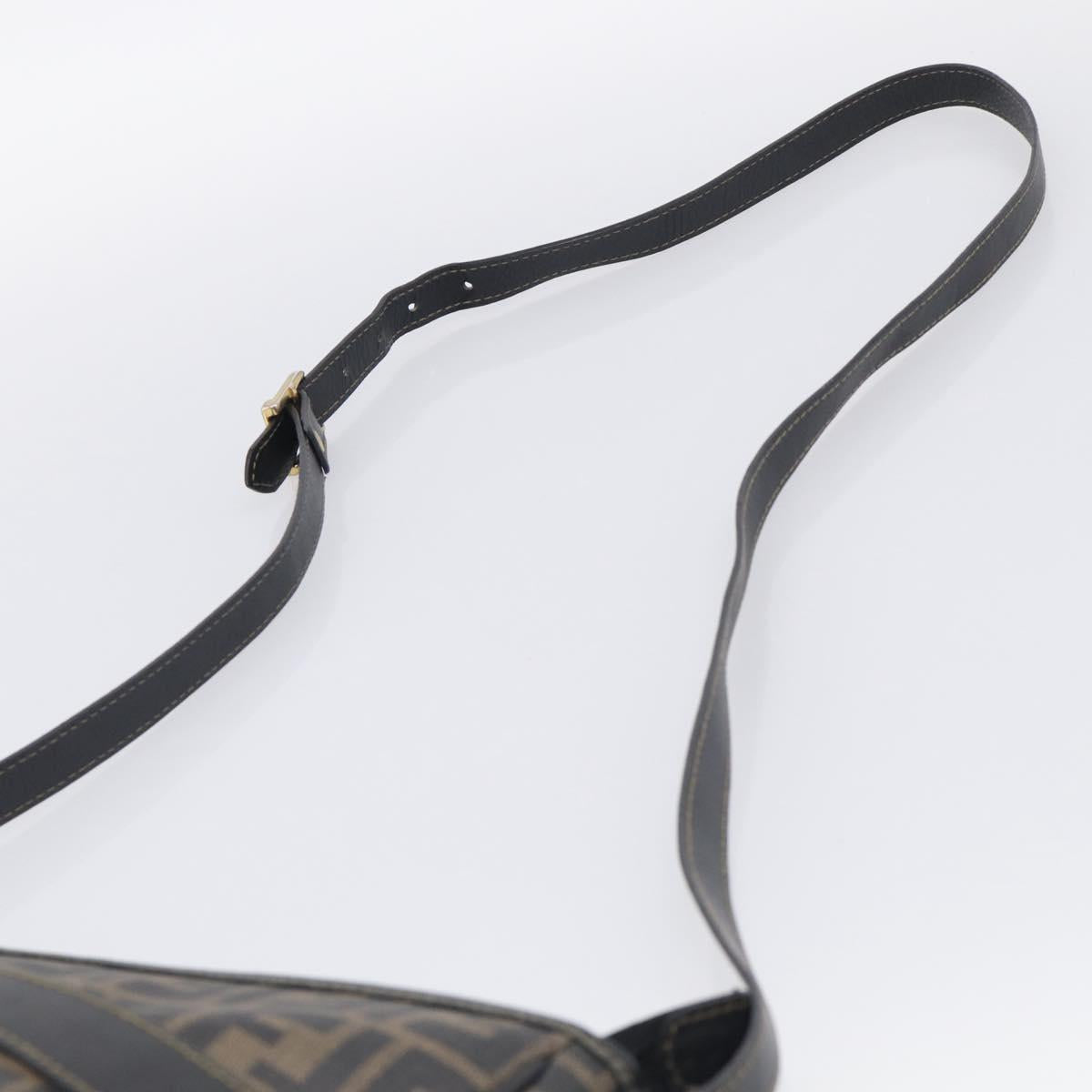 FENDI Zucca Canvas Shoulder Bag PVC Brown Black Auth 215188A