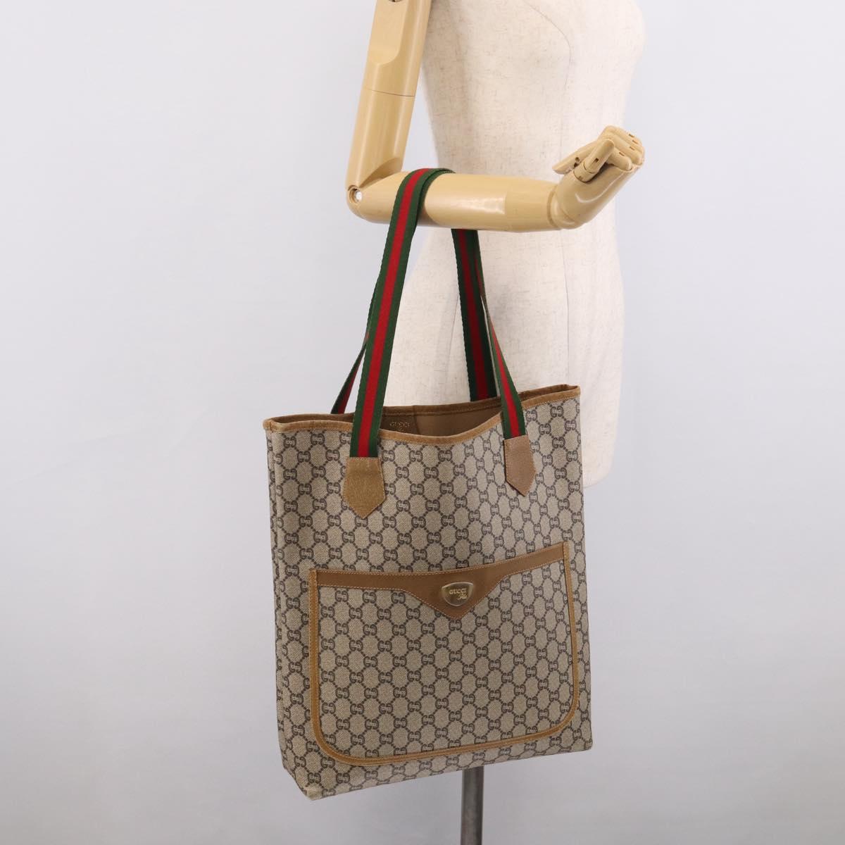 GUCCI GG Plus Supreme Tote Bag PVC Beige Gold Auth 215189