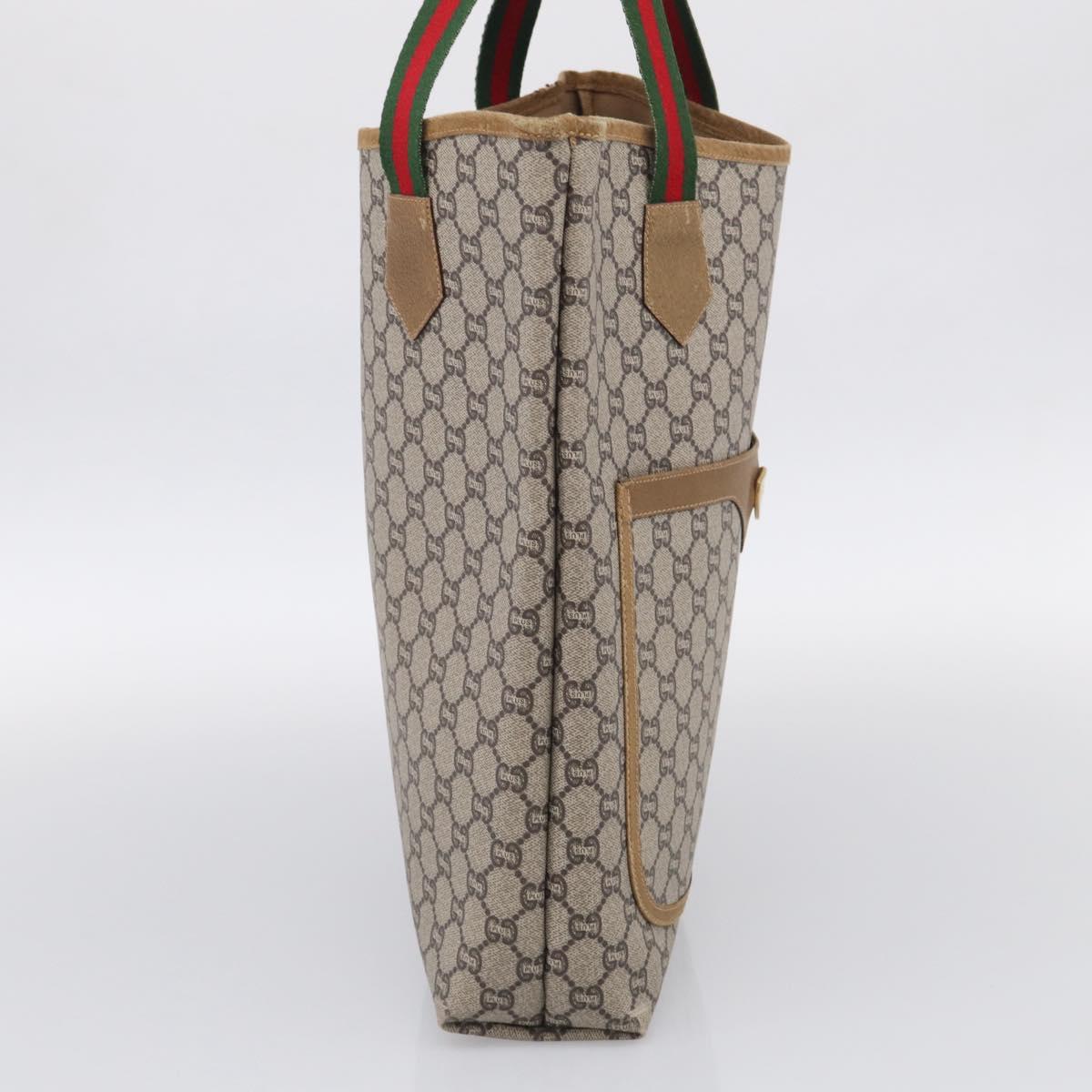 GUCCI GG Plus Supreme Tote Bag PVC Beige Gold Auth 215189