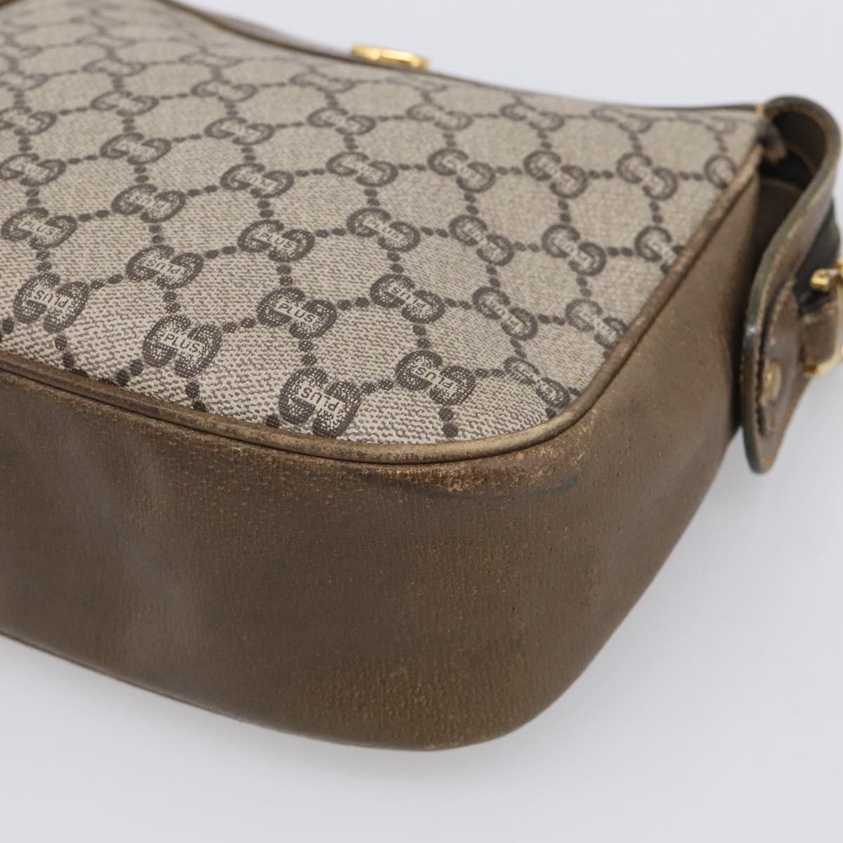 GUCCI GG Plus Supreme Shoulder Bag PVC Leather Beige Gold Auth 215190