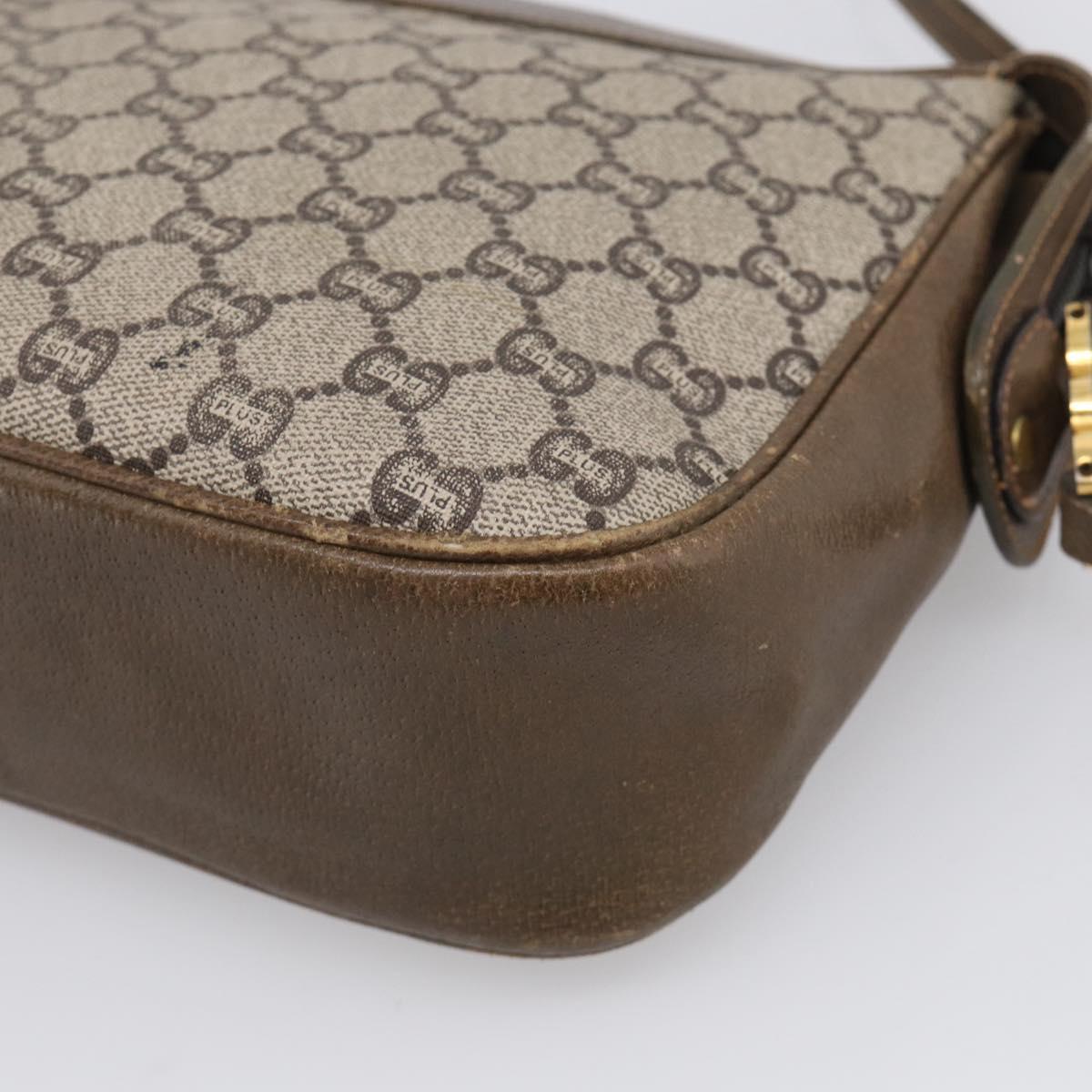 GUCCI GG Plus Supreme Shoulder Bag PVC Leather Beige Gold Auth 215190