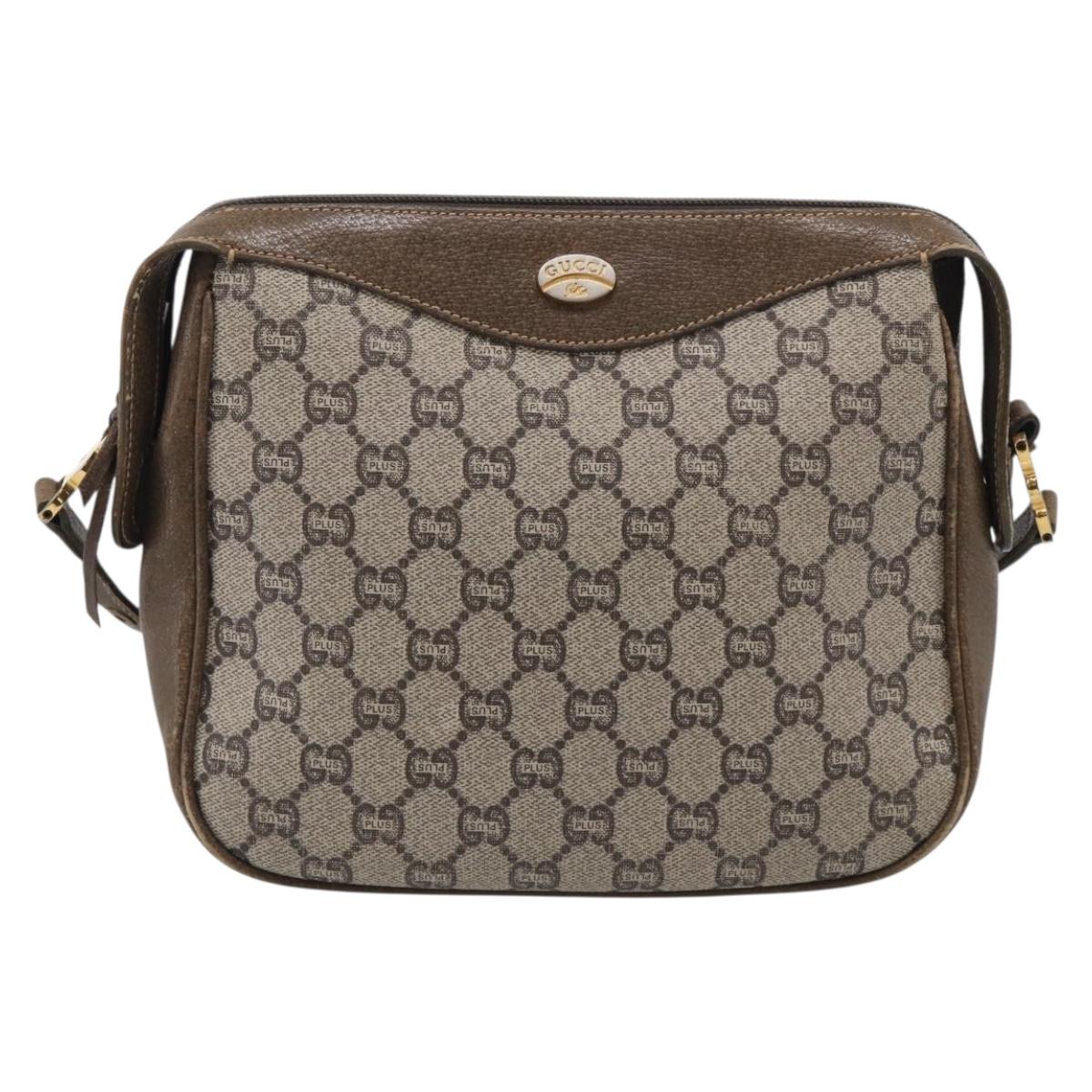 GUCCI GG Plus Supreme Shoulder Bag PVC Leather Beige Gold Auth 215190