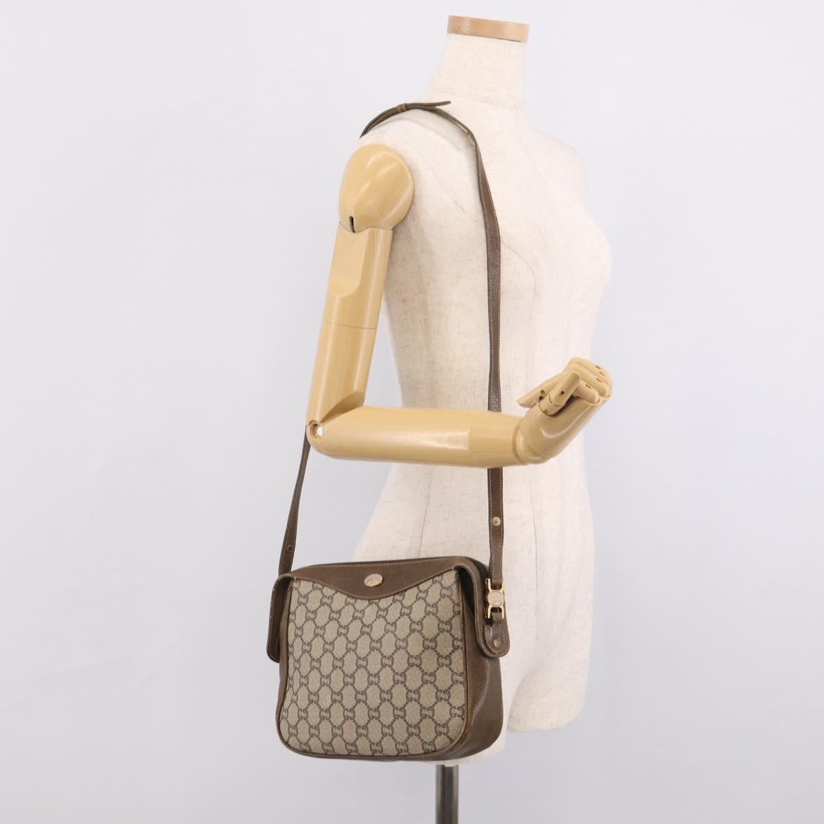 GUCCI GG Plus Supreme Shoulder Bag PVC Leather Beige Gold Auth 215190