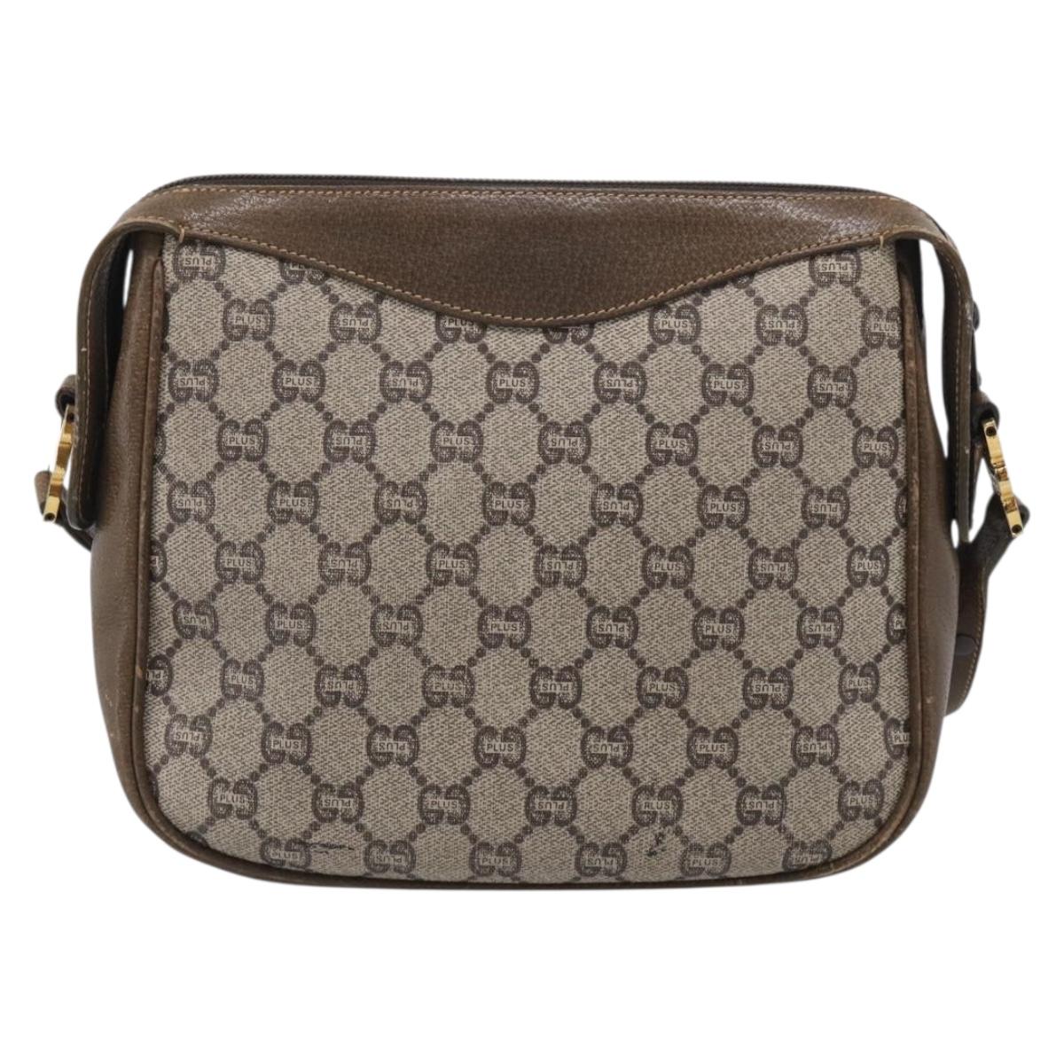 GUCCI GG Plus Supreme Shoulder Bag PVC Leather Beige Gold Auth 215190