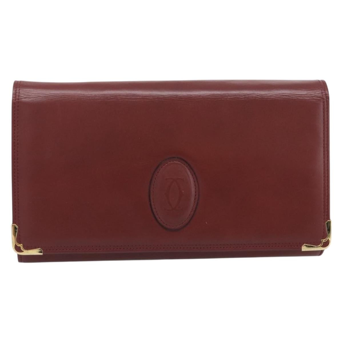 Cartier Must Line Clutch Bag Leather Bordeaux Gold Auth 215191