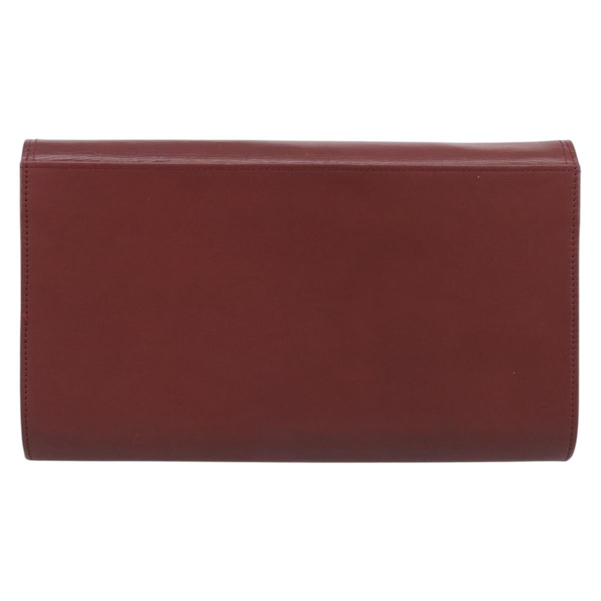 Cartier Must Line Clutch Bag Leather Bordeaux Gold Auth 215191