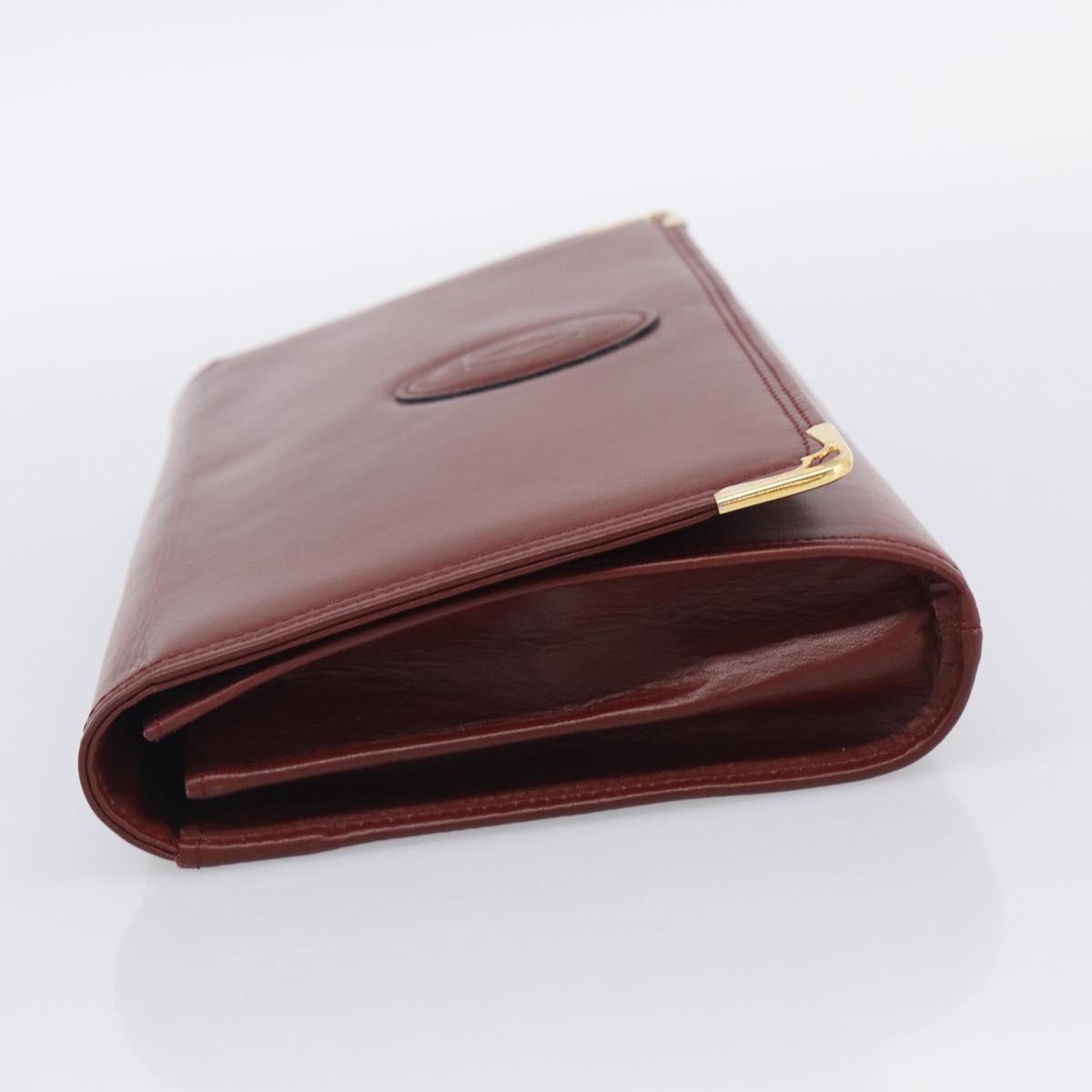 Cartier Must Line Clutch Bag Leather Bordeaux Gold Auth 215191