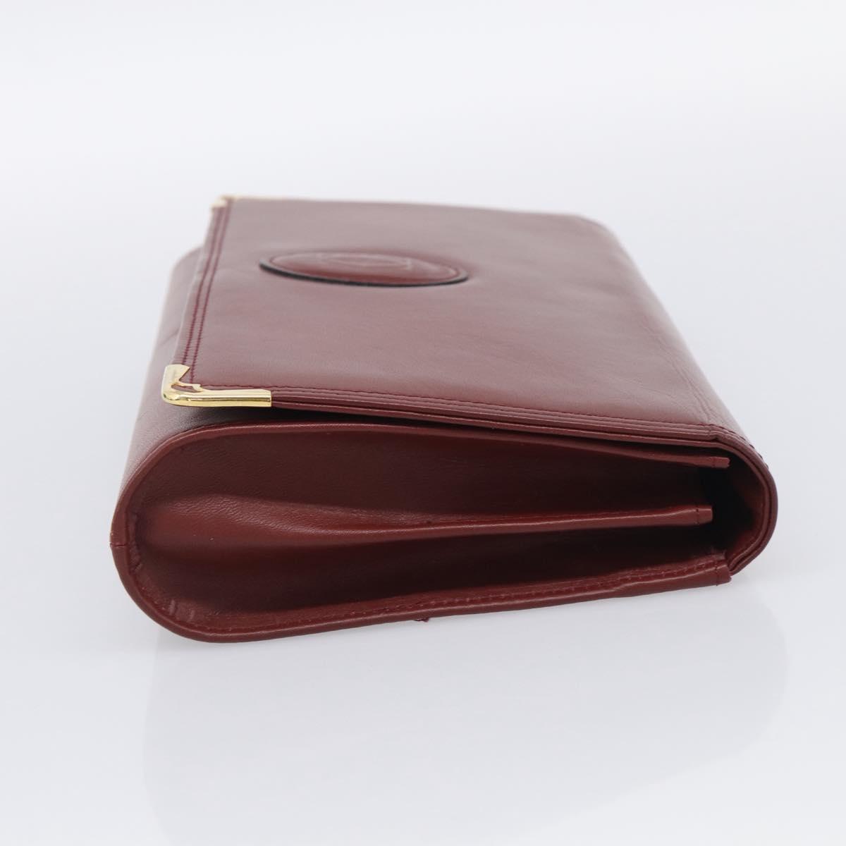 Cartier Must Line Clutch Bag Leather Bordeaux Gold Auth 215191