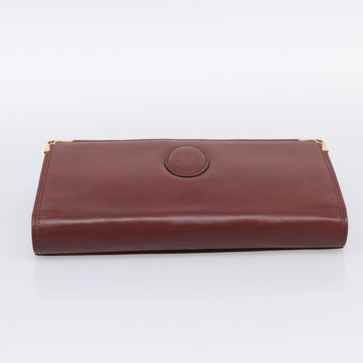 Cartier Must Line Clutch Bag Leather Bordeaux Gold Auth 215191