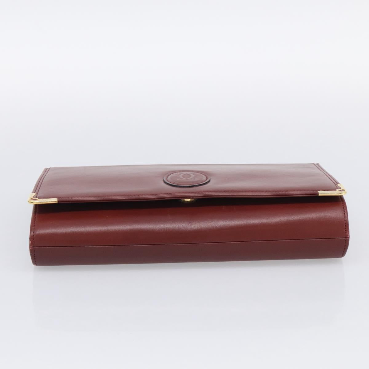 Cartier Must Line Clutch Bag Leather Bordeaux Gold Auth 215191