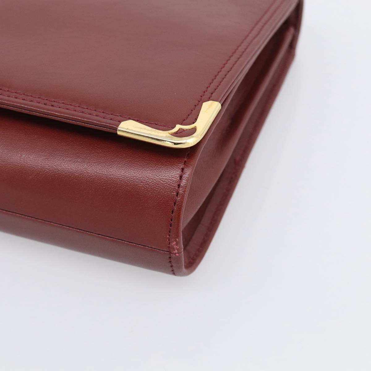 Cartier Must Line Clutch Bag Leather Bordeaux Gold Auth 215191