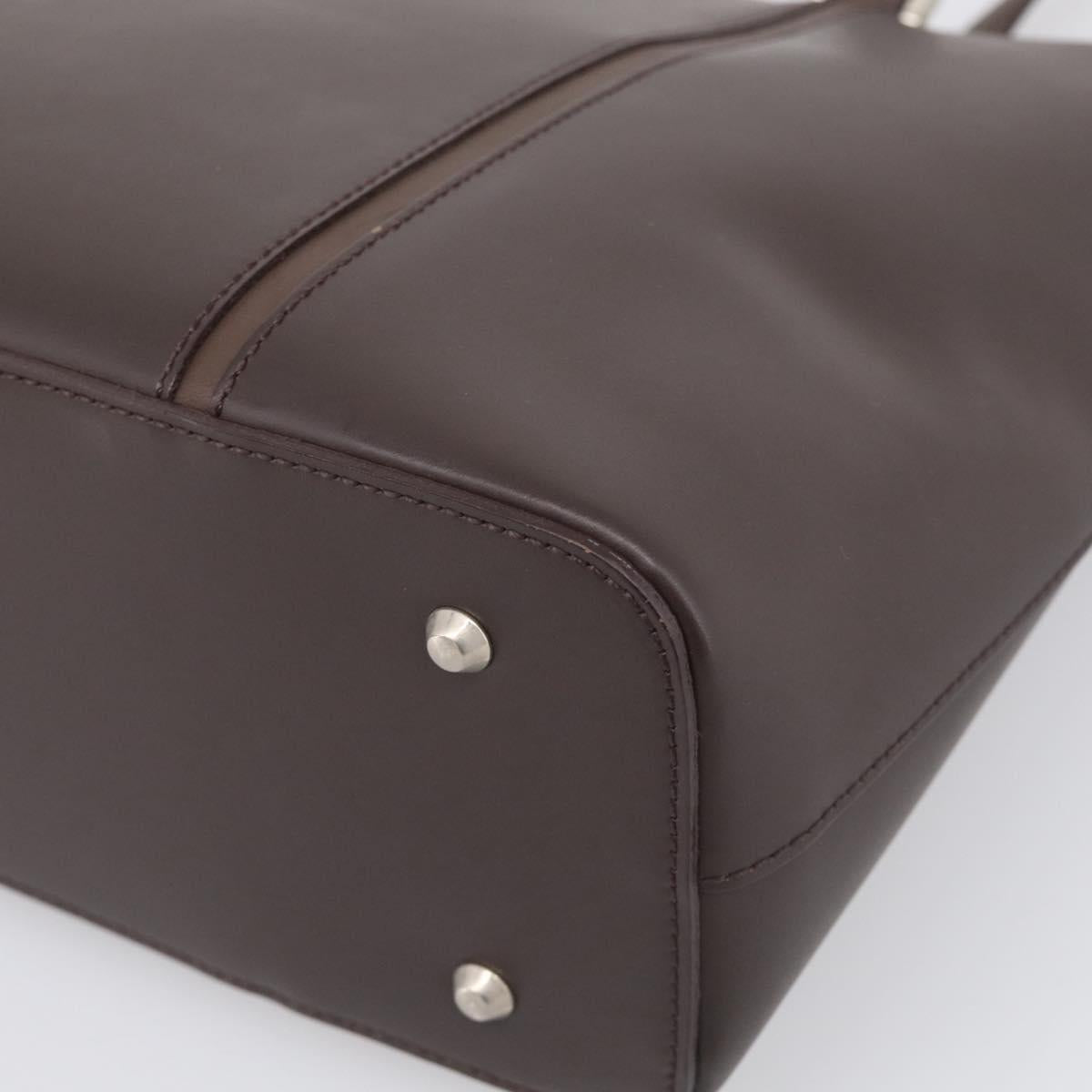 BURBERRY Tote Bag Leather Brown Silver Auth 215195