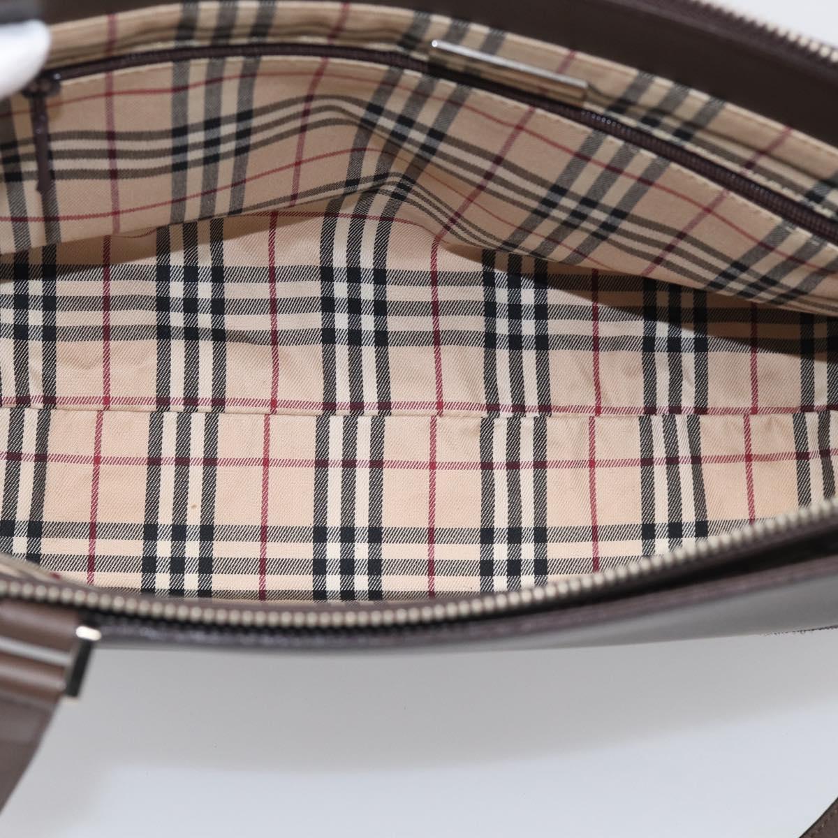 BURBERRY Tote Bag Leather Brown Silver Auth 215195