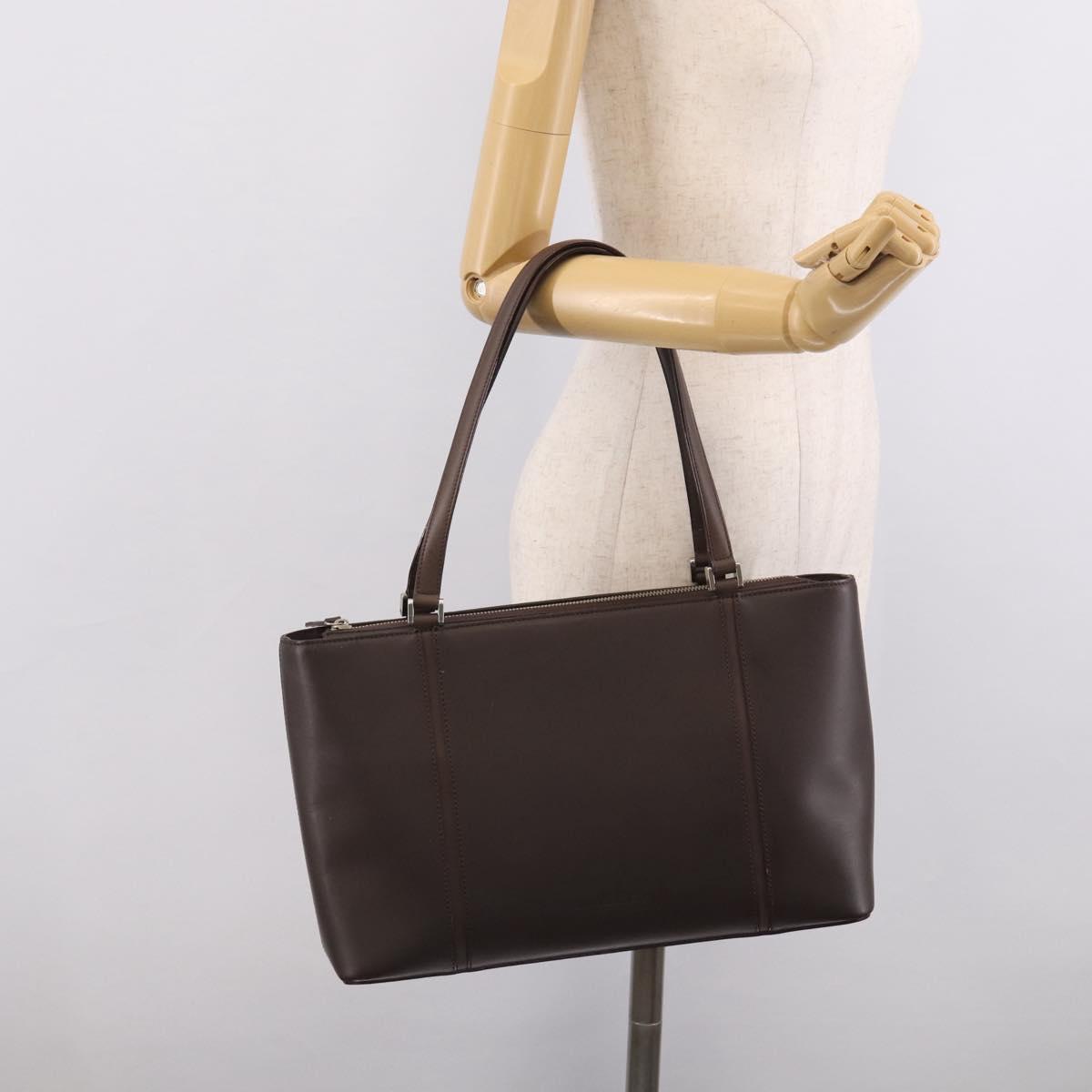 BURBERRY Tote Bag Leather Brown Silver Auth 215195