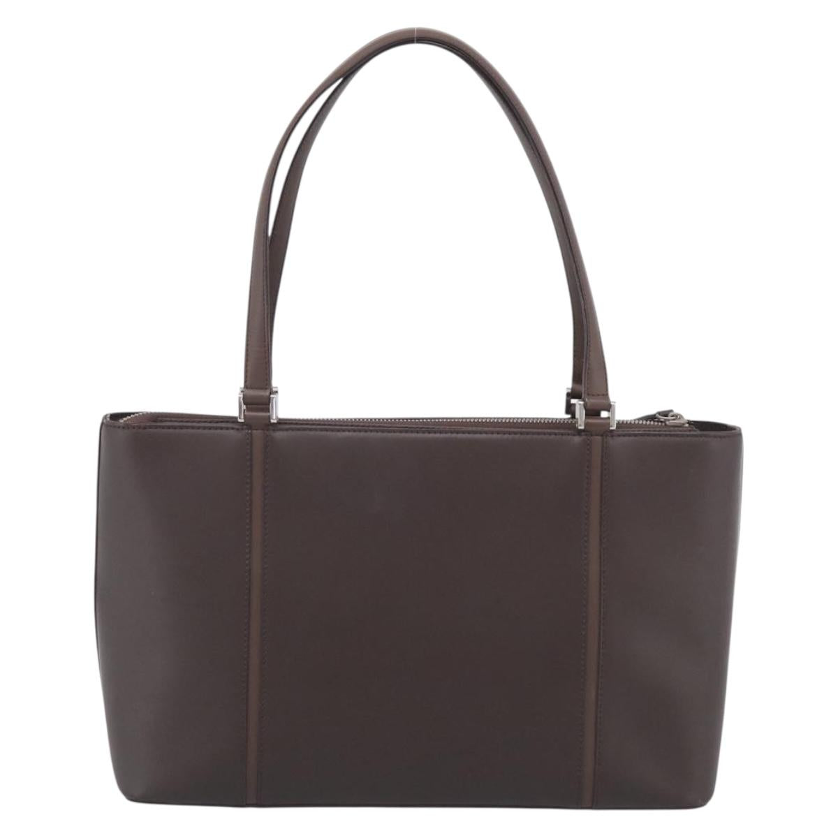 BURBERRY Tote Bag Leather Brown Silver Auth 215195