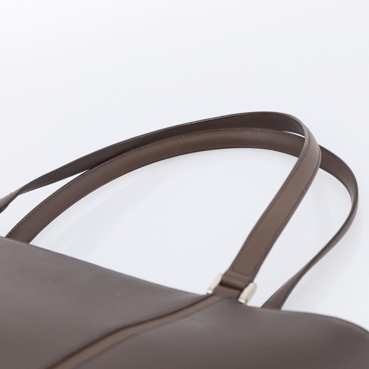 BURBERRY Tote Bag Leather Brown Silver Auth 215195