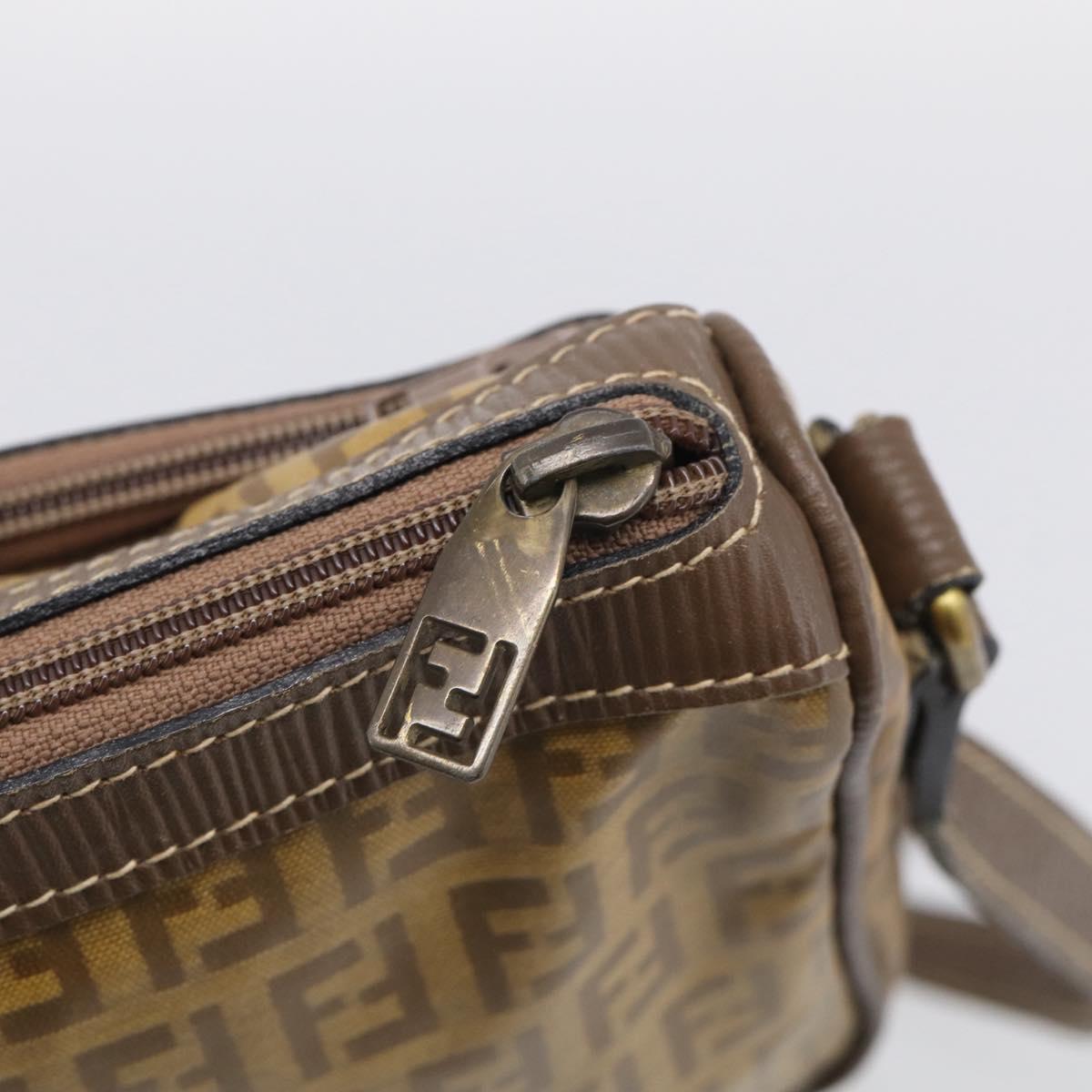 FENDI Zucchino Canvas Shoulder Bag Beige Gold Auth 215196