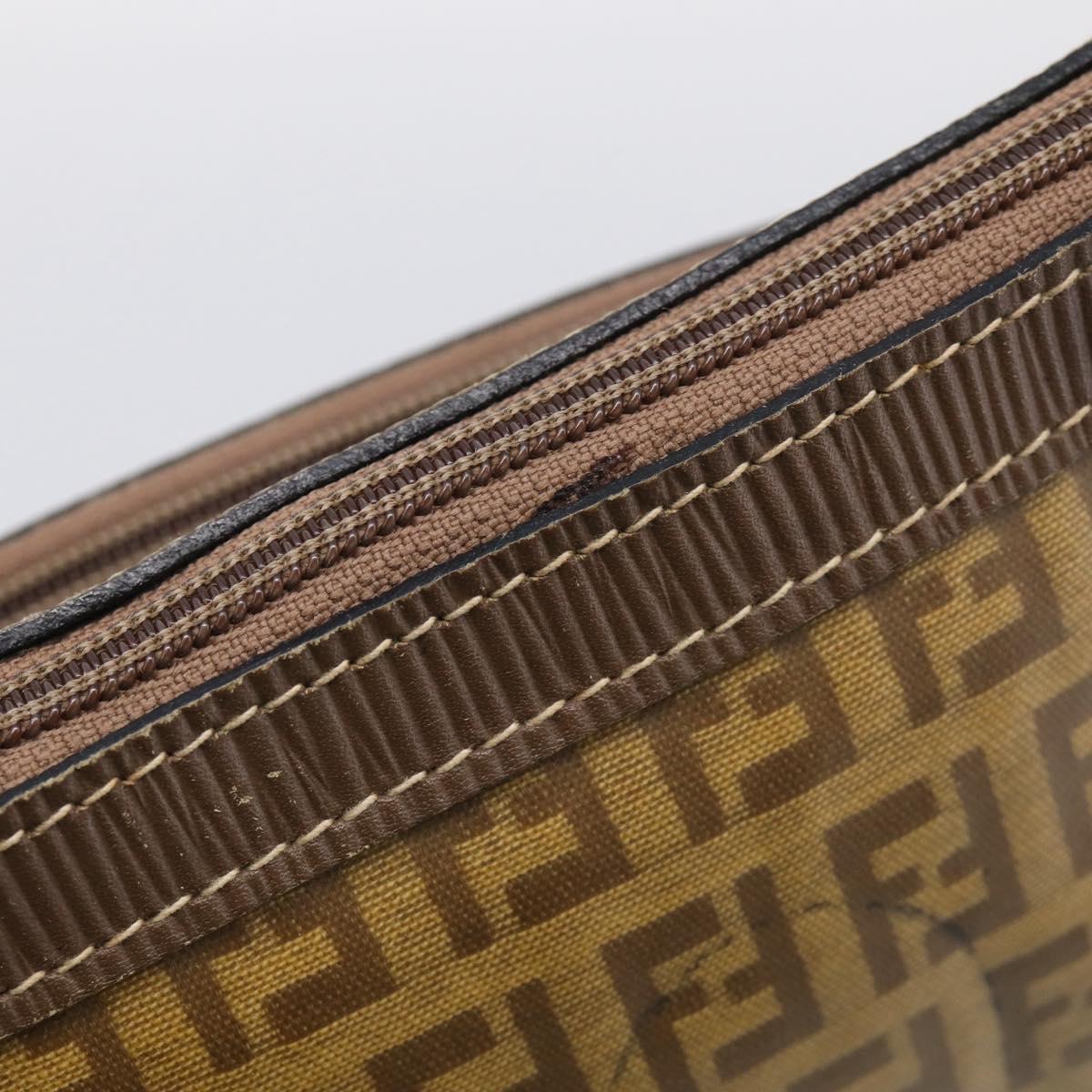 FENDI Zucchino Canvas Shoulder Bag Beige Gold Auth 215196