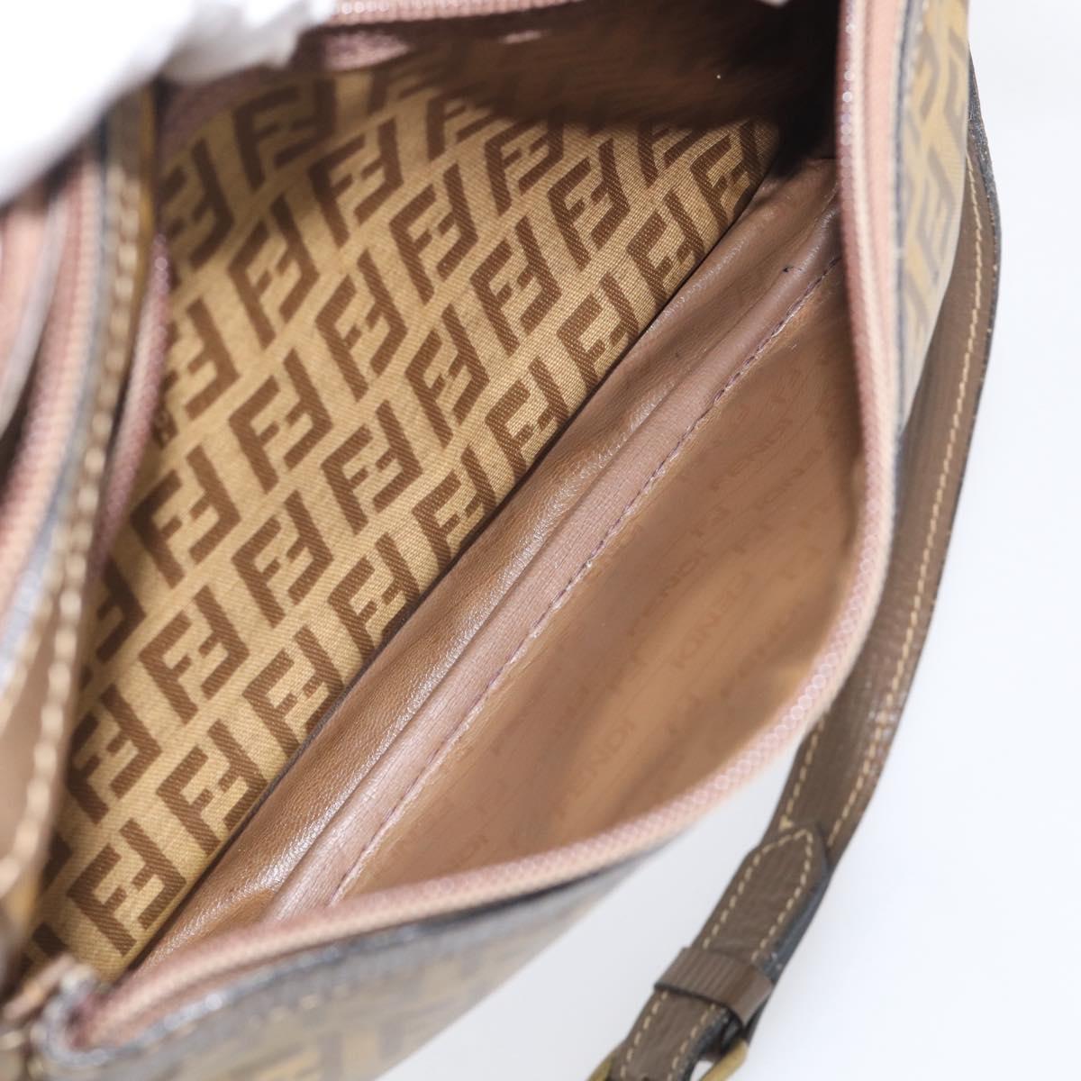 FENDI Zucchino Canvas Shoulder Bag Beige Gold Auth 215196