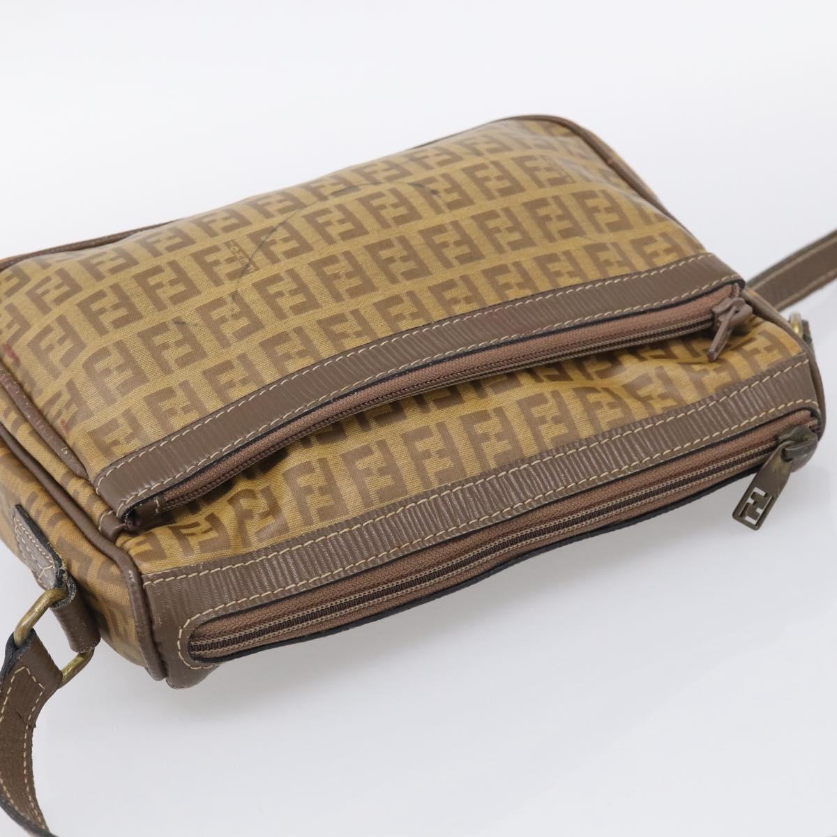 FENDI Zucchino Canvas Shoulder Bag Beige Gold Auth 215196