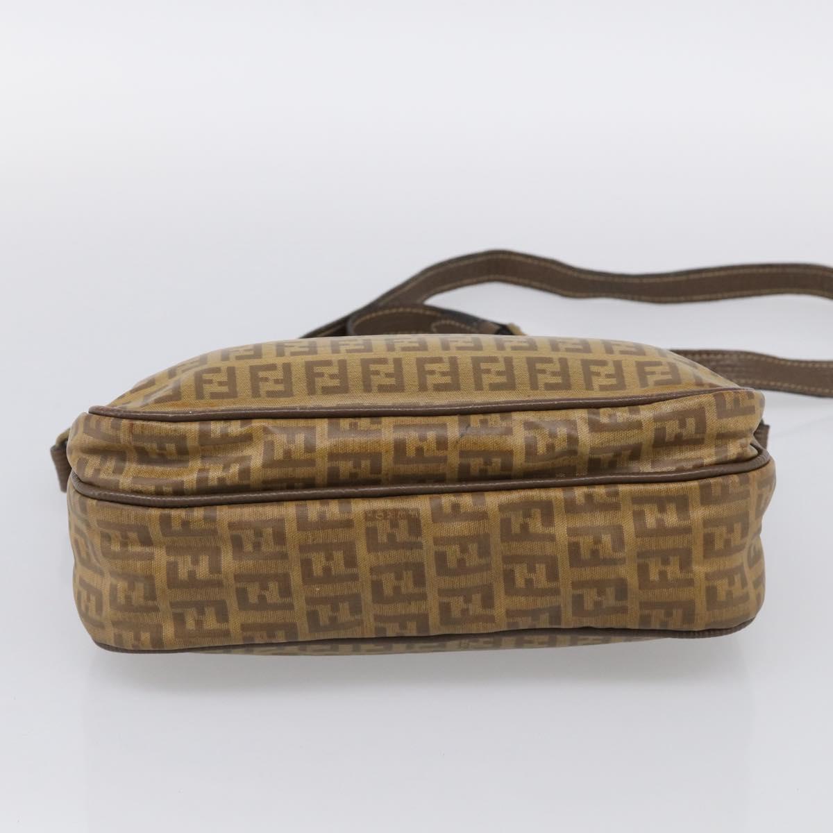 FENDI Zucchino Canvas Shoulder Bag Beige Gold Auth 215196