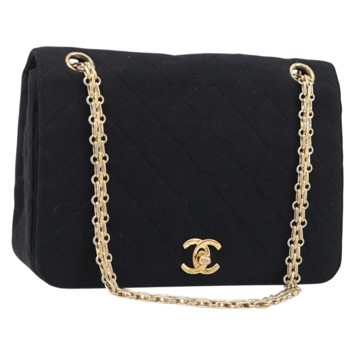 CHANEL Matelasse Chain Shoulder Bag cotton Black Gold CC Auth 215198A