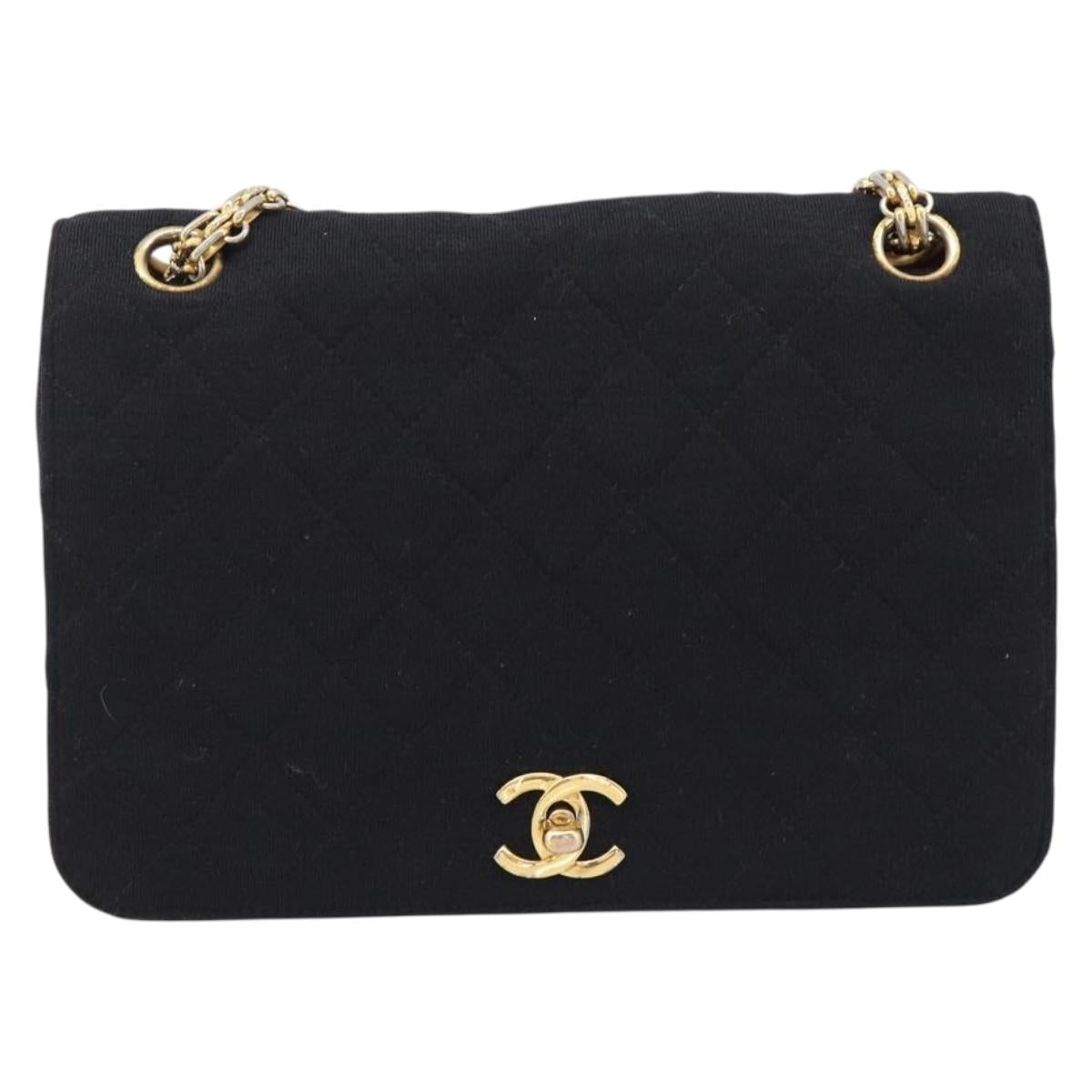 CHANEL Matelasse Chain Shoulder Bag cotton Black Gold CC Auth 215198A